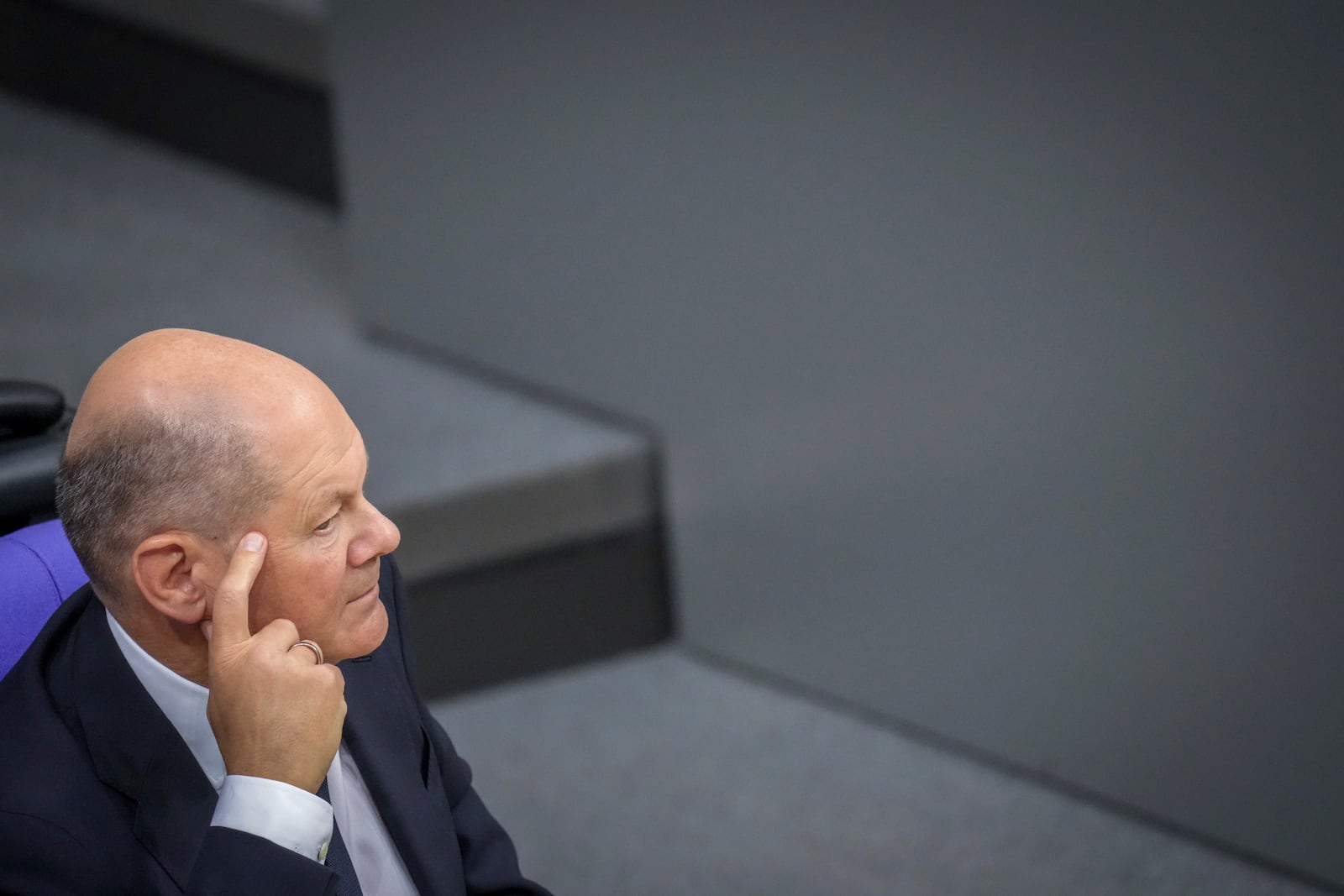 German Chancellor Olaf Scholz takes part in the German parliament Bundestag session following his government statement in Berlin, Wednesday, Nov. 13, 2024. (Kay Nietfeld/dpa via AP)