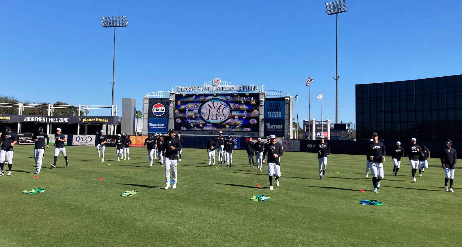 The New York Yankees start their first full-squad workout of the year at George M. Steinbrenner Field in Tampa, Fla., Monday, Feb. 17, 2025. (AP Photo/Ron Blum)