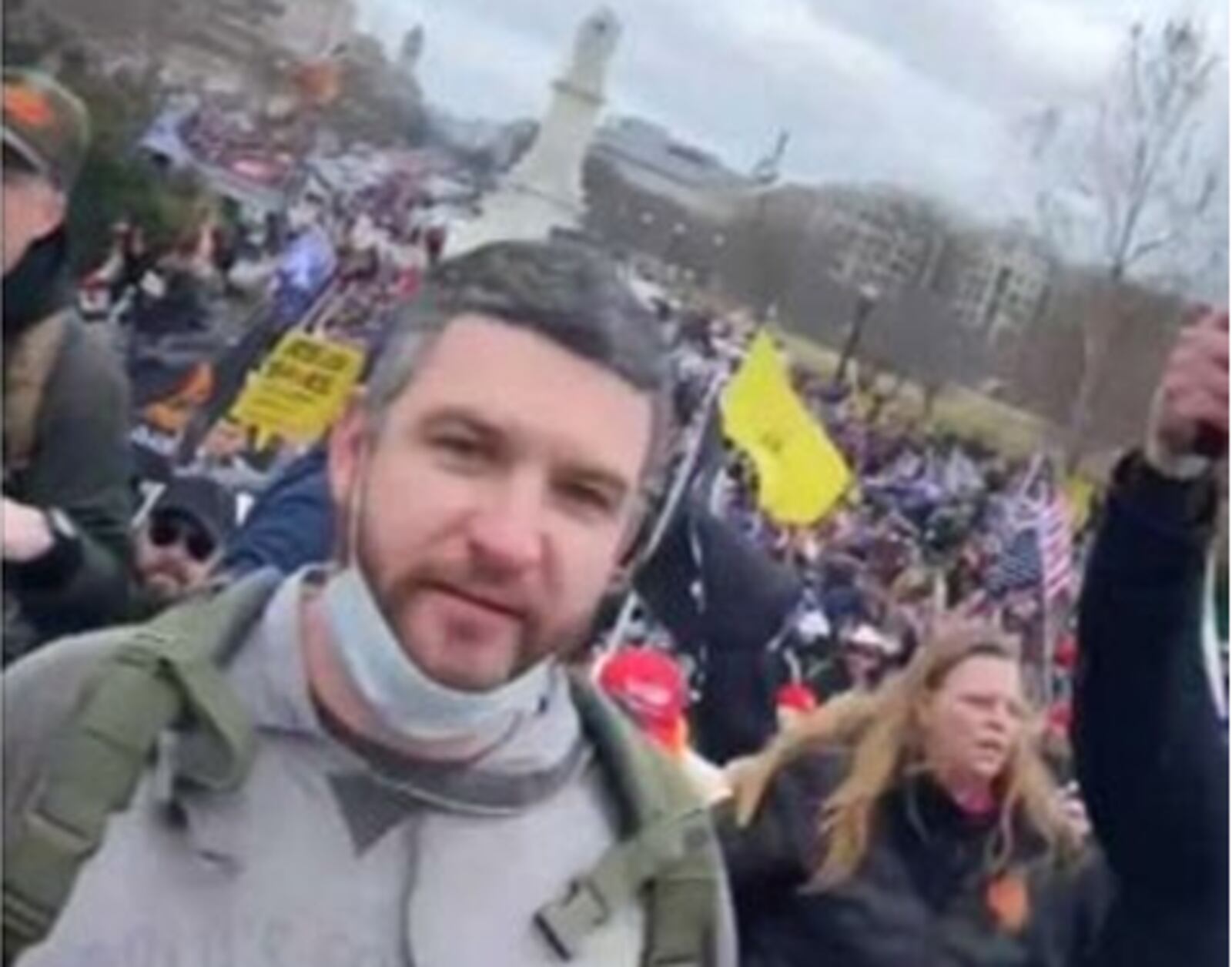 In this photo from a federal court affidavit, investigators said Dean Robert Harshman is shown in the crowd outside the U.S. Capitol on Jan. 6, 2021