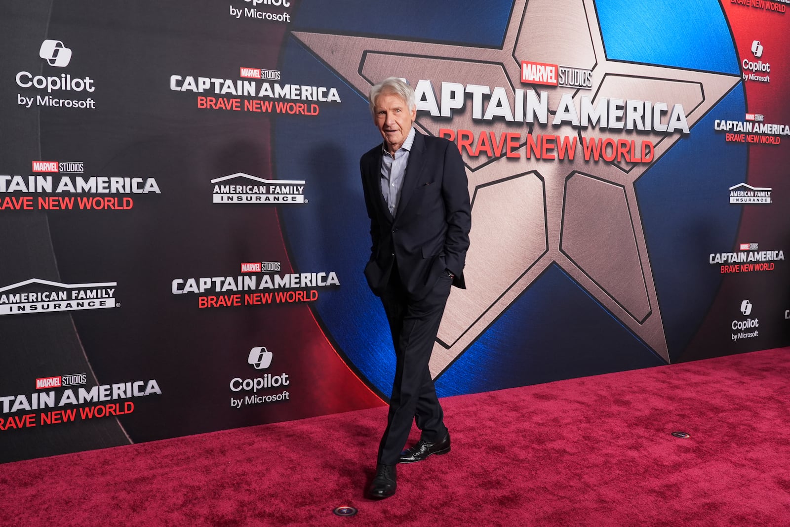 Harrison Ford arrives at the premiere of "Captain America: Brave New World" on Tuesday, Feb. 11, 2025, at the TCL Chinese Theatre in Los Angeles. (AP Photo/Chris Pizzello)