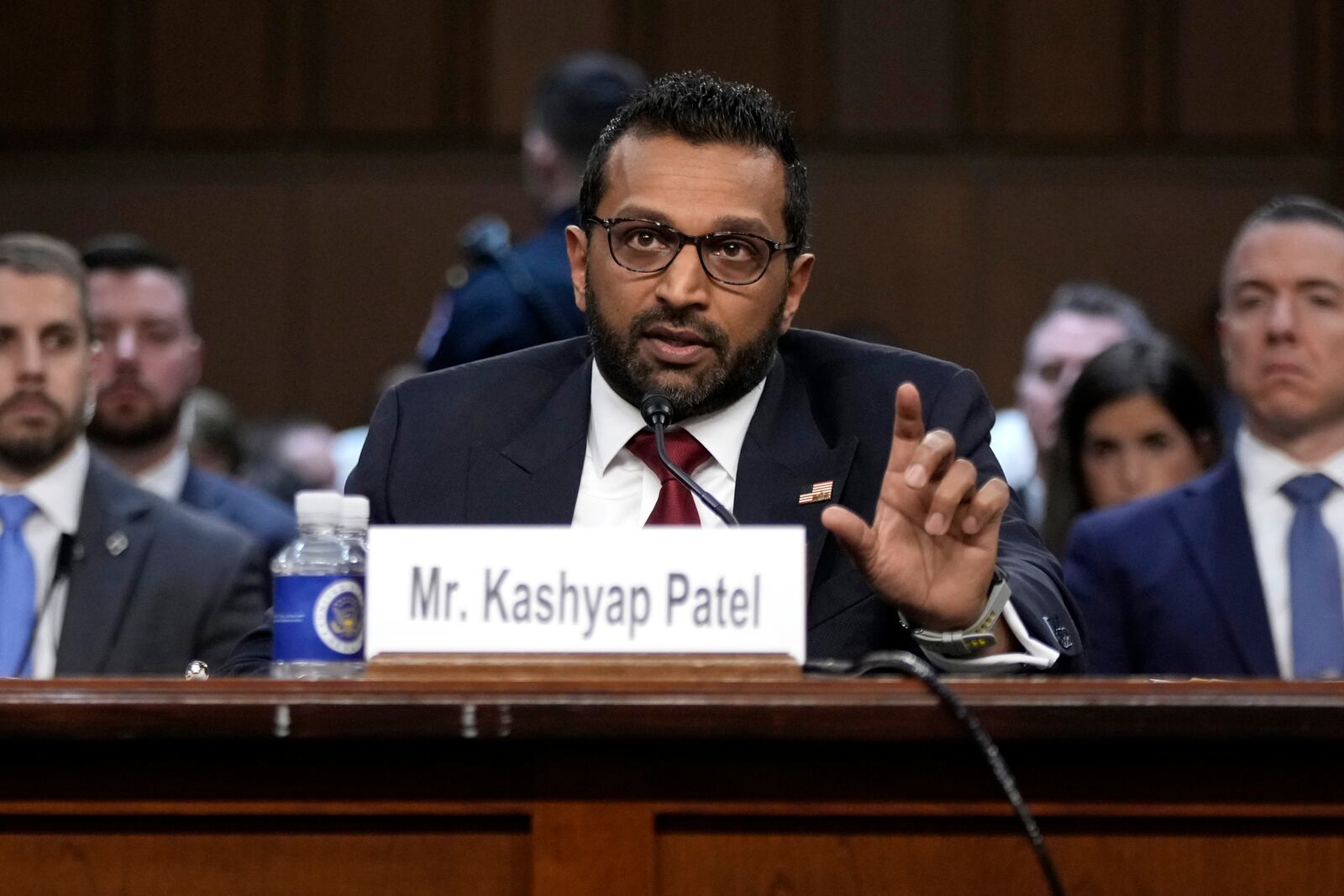 Kash Patel, President Donald Trump's choice to be director of the FBI, appears before the Senate Judiciary Committee for his confirmation hearing, at the Capitol in Washington, Thursday, Jan. 30, 2025. (AP Photo/Ben Curtis)