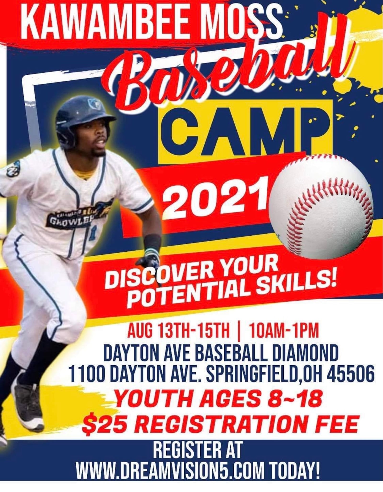 Kawambee Moss Baseball Camp flier