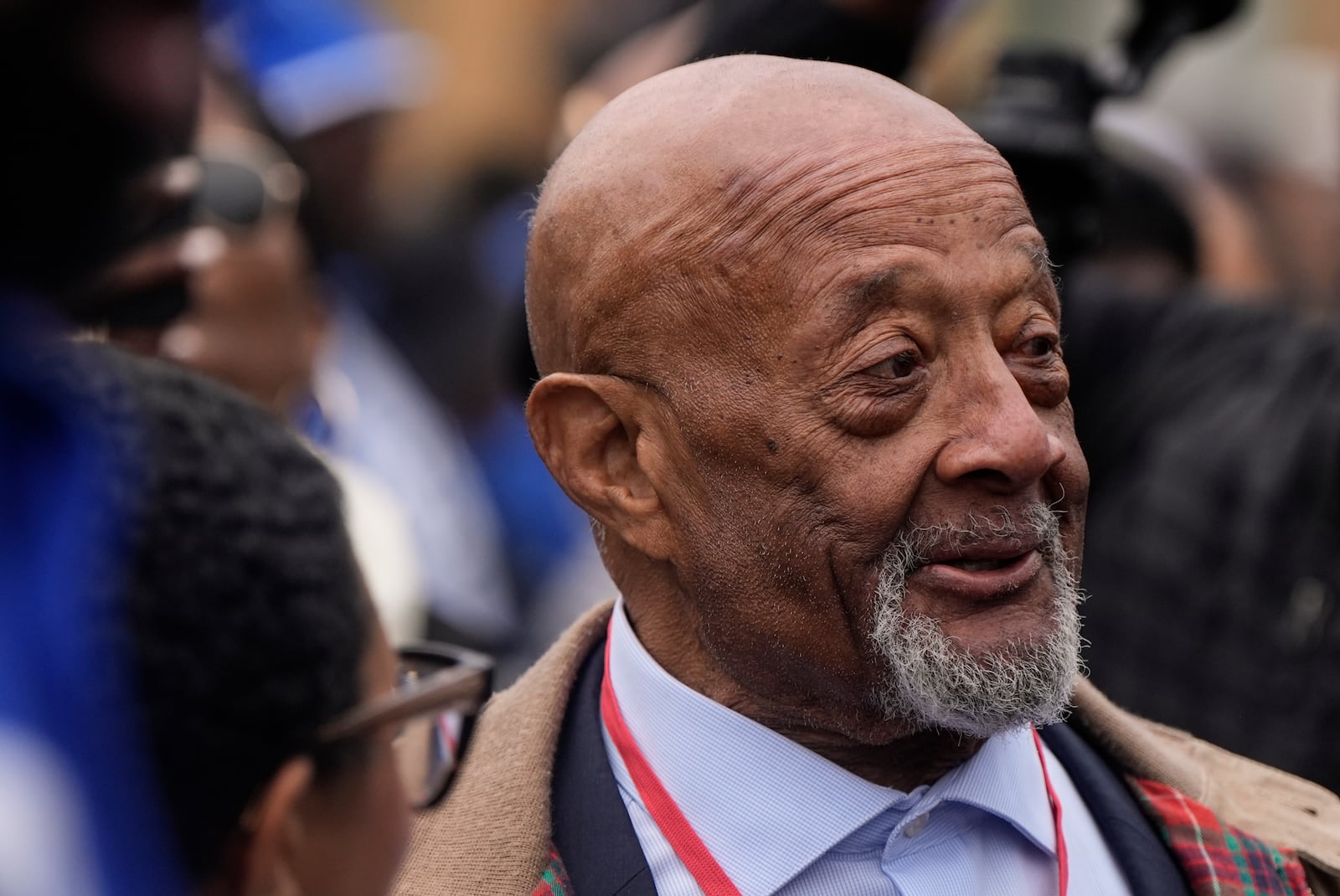 Selma Civil Rights foot soldier Charles Mauldin prepares to march during the 60th anniversary of the march to ensure that African Americans could exercise their constitutional right to vote, Sunday, March 9, 2025, in Selma, Ala. (AP Photo/Mike Stewart)