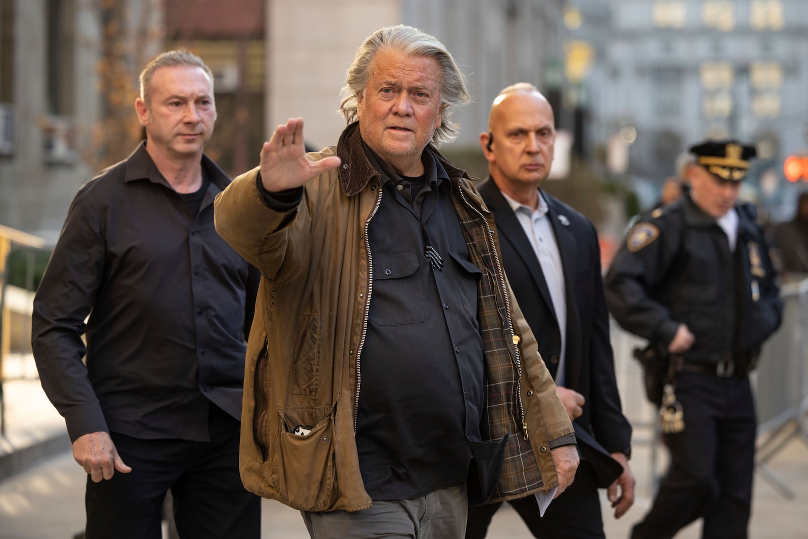 Steve Bannon exits Manhattan criminal court in New York, Tuesday, Nov. 12, 2024. (AP Photo/Yuki Iwamura)