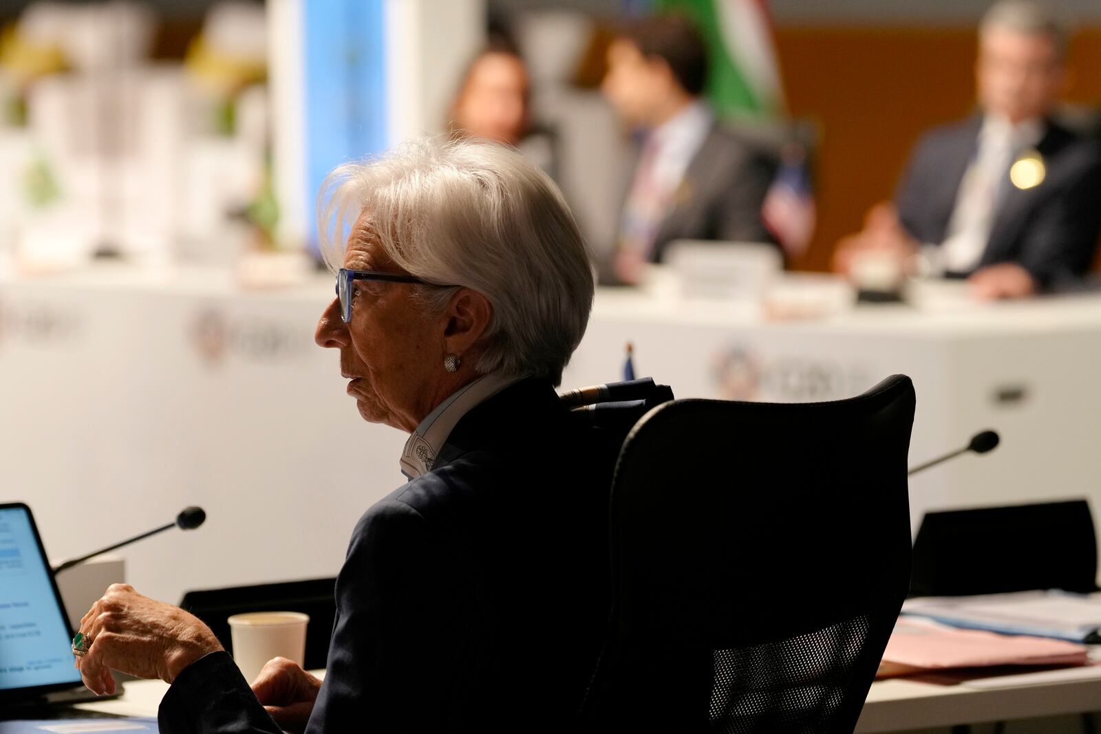 President of European Central Bank Christine Lagarde attends the G20 Finance Ministers and Central Bank Governors meeting in Cape Town, South Africa, Wednesday, Feb. 26, 2025. (AP Photo/Nardus Engelbrecht)