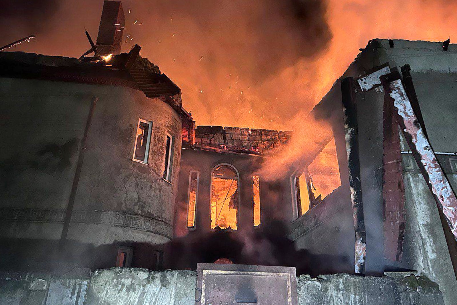 This photo, provided by head of the Odesa Regional Military Administration Oleh Kiper, shows the site of a Russian attack in Odesa, Ukraine, early Friday, Nov. 8, 2024. (Telegram Channel of Odesa Region Governor Oleh Kiper via AP)