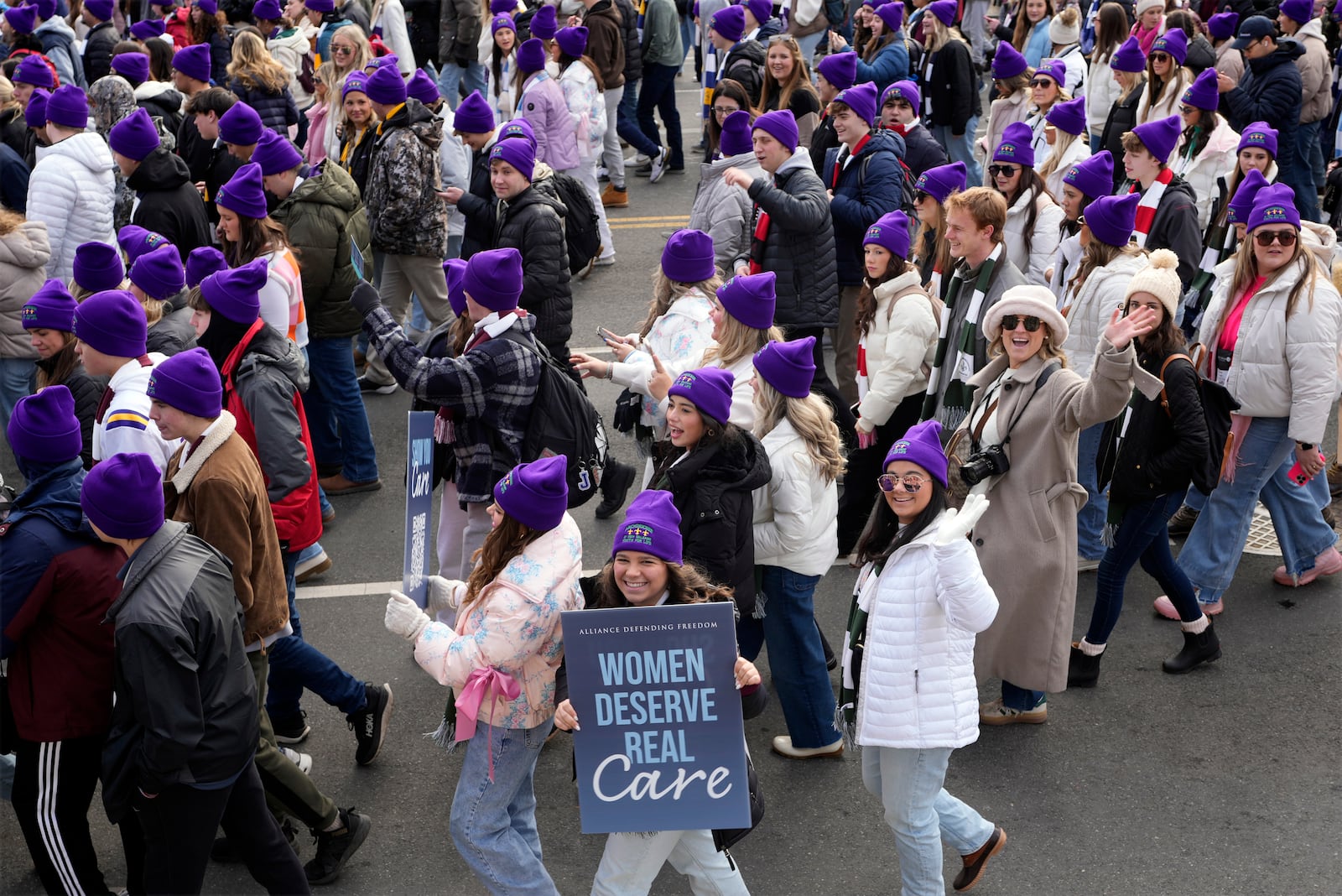 People participating in the annual March for Life, walk from the Washington Monument to the Supreme Court, Friday, Jan. 24, 2025, in Washington.(AP Photo/Ben Curtis)