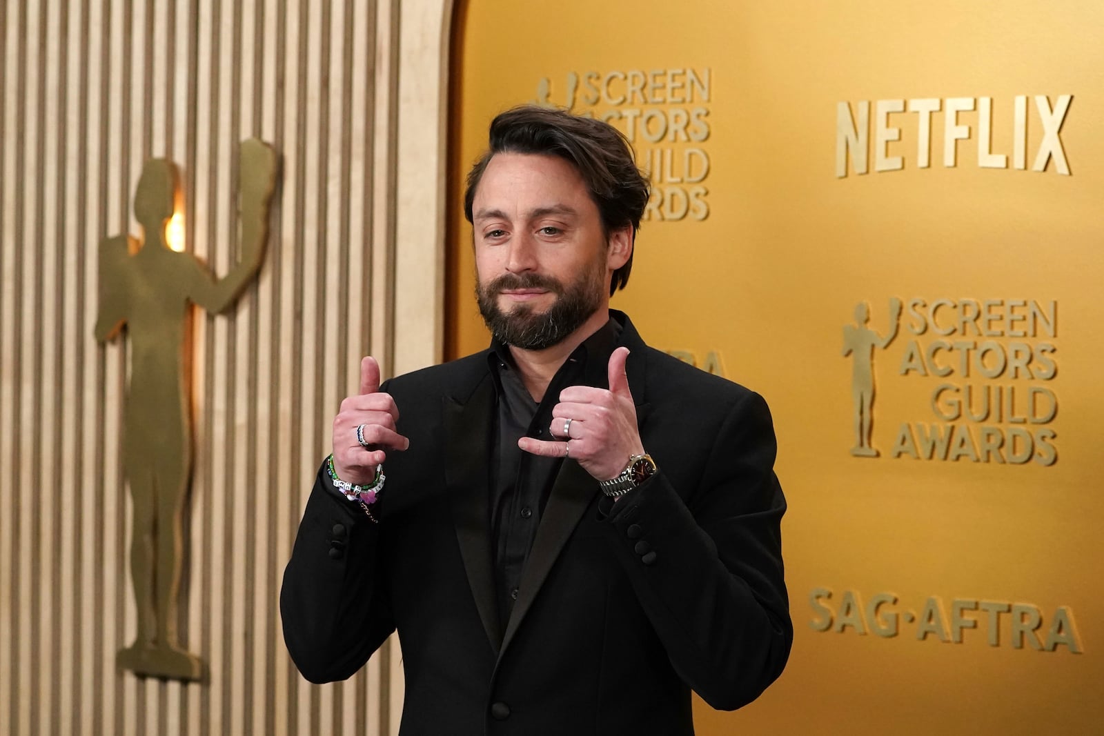 Kieran Culkin arrives at the 31st annual Screen Actors Guild Awards on Sunday, Feb. 23, 2025, at the Shrine Auditorium in Los Angeles. (Photo by Jordan Strauss/Invision/AP)