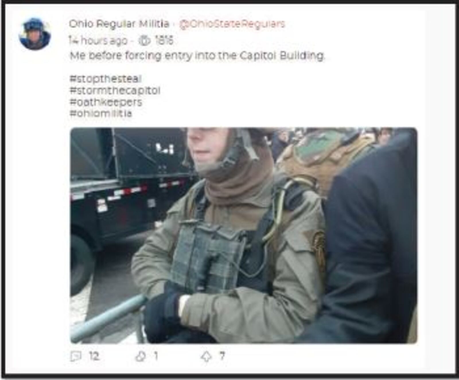 Jessica Watkins allegedly posted this to Parler after storming the U.S. Capitol with a militia group, according to a federal affadavit.