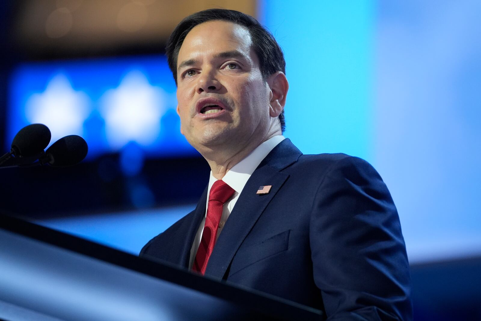 FILE - Sen. Marco Rubio, R-Fla., speaks during the second day of the Republican National Convention, July 16, 2024, in Milwaukee. (AP Photo/Evan Vucci, File)