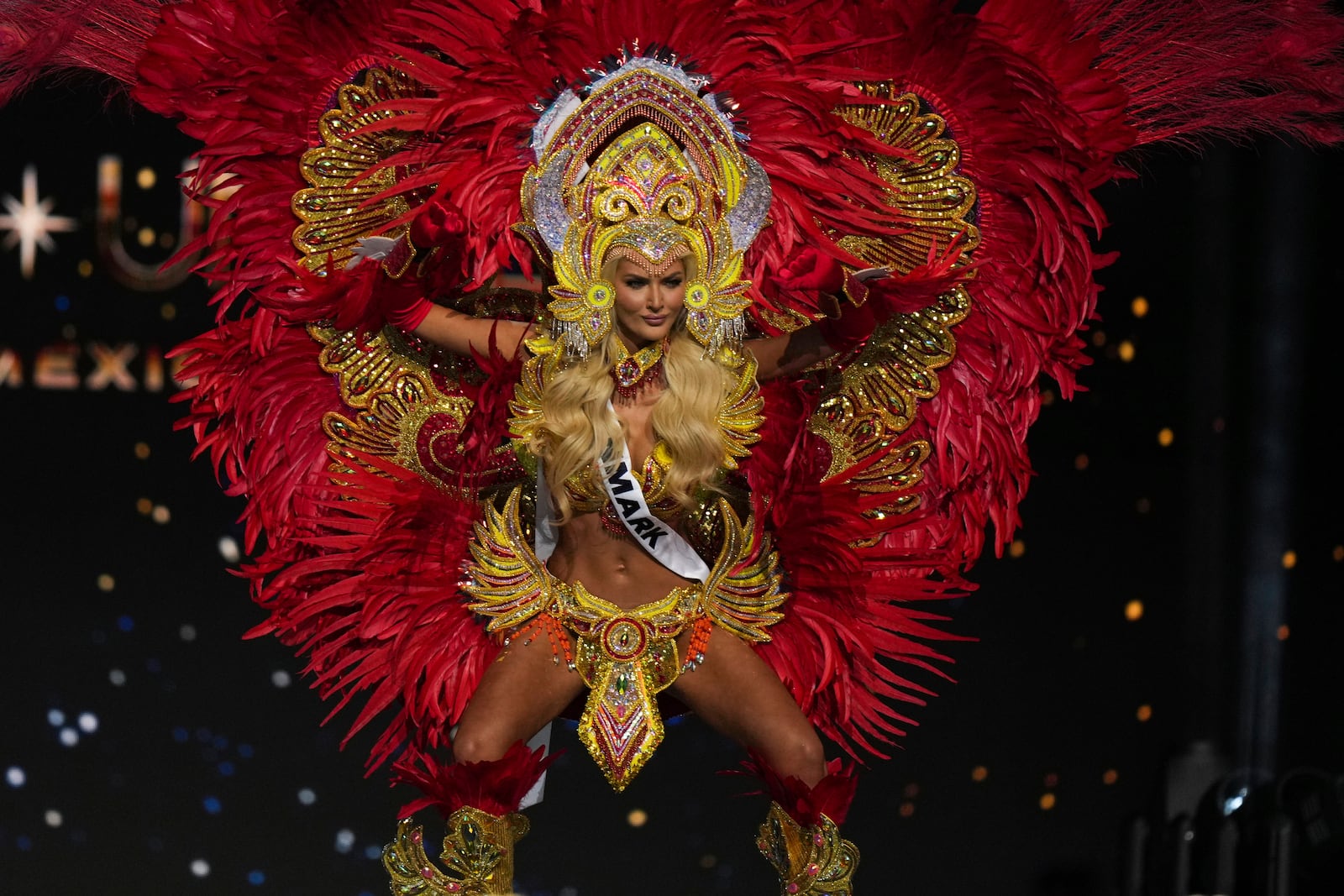 Miss Denmark Victoria Kjær Theilvig competes in the national costume competition at the Miss Universe Beauty Pageant in Mexico City, Thursday, Nov. 14, 2024. (AP Photo/Fernando Llano)