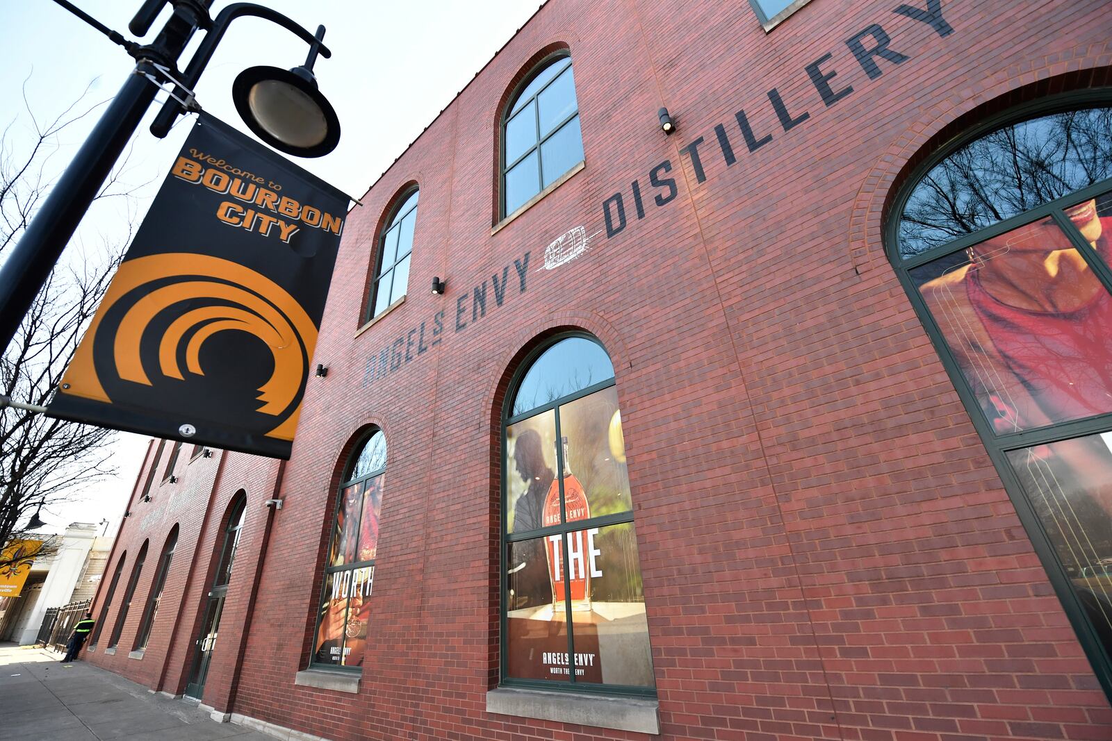 The Angel's Envy distillery and visitors' enter in Louisville, Ky., Monday, Feb. 3, 2025. (AP Photo/Timothy D. Easley)