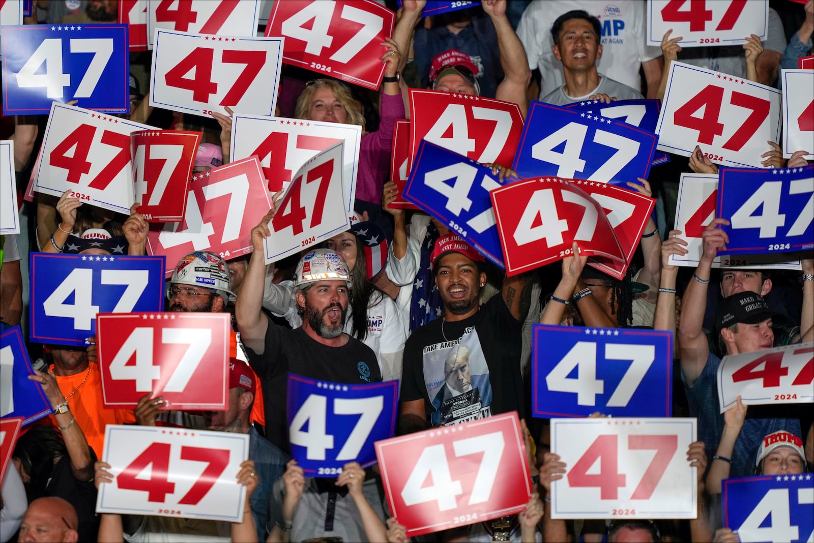 Supporters cheer before Republican presidential nominee former President Donald Trump speaks at a campaign rally at Greensboro Coliseum, Tuesday, Oct. 22, 2024, in Greensboro, N.C. (AP Photo/Julia Demaree Nikhinson)