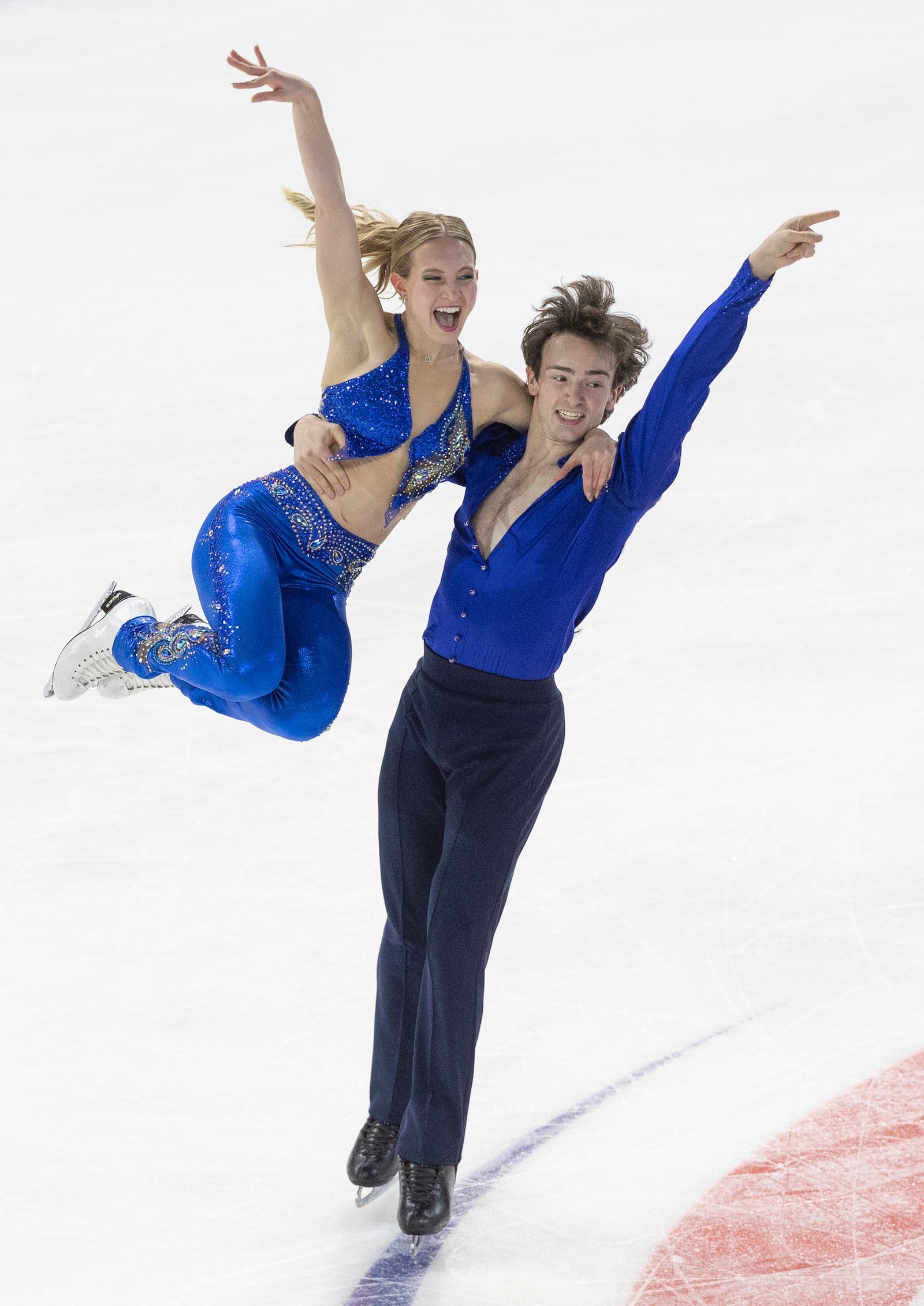 Eva Pate, left, and Logan Bye, right, perform during the ice dance rhythm dance competition at the U.S. figure skating championships Friday, Jan. 24, 2025, in Wichita, Kan. (AP Photo/Travis Heying)