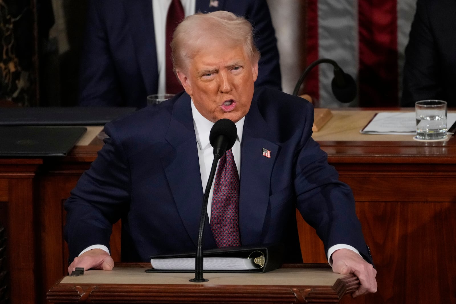 President Donald Trump addresses a joint session of Congress in the House chamber at the U.S. Capitol in Washington, Tuesday, March 4, 2025. (AP Photo/Julia Demaree Nikhinson)