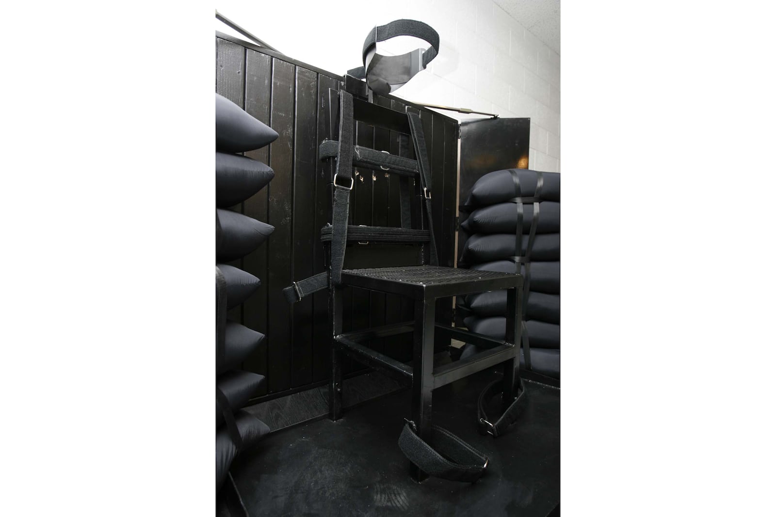 FILE - The execution chamber at the Utah State Prison is seen after Ronnie Lee Gardner was executed by firing squad, June 18, 2010, in Draper, Utah. (Trent Nelson/The Salt Lake Tribune via AP, Pool