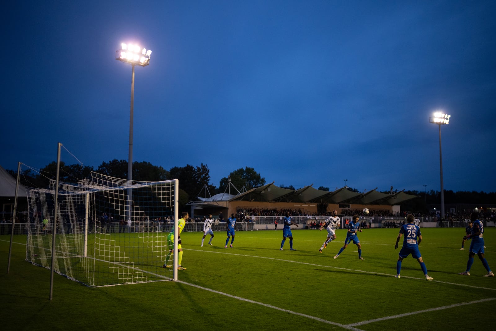 Players compete in the Championnat National 2 soccer match between Saumur and Bordeaux, in Saumur, France, Saturday, Oct. 5, 2024.(AP Photo/Louise Delmotte)