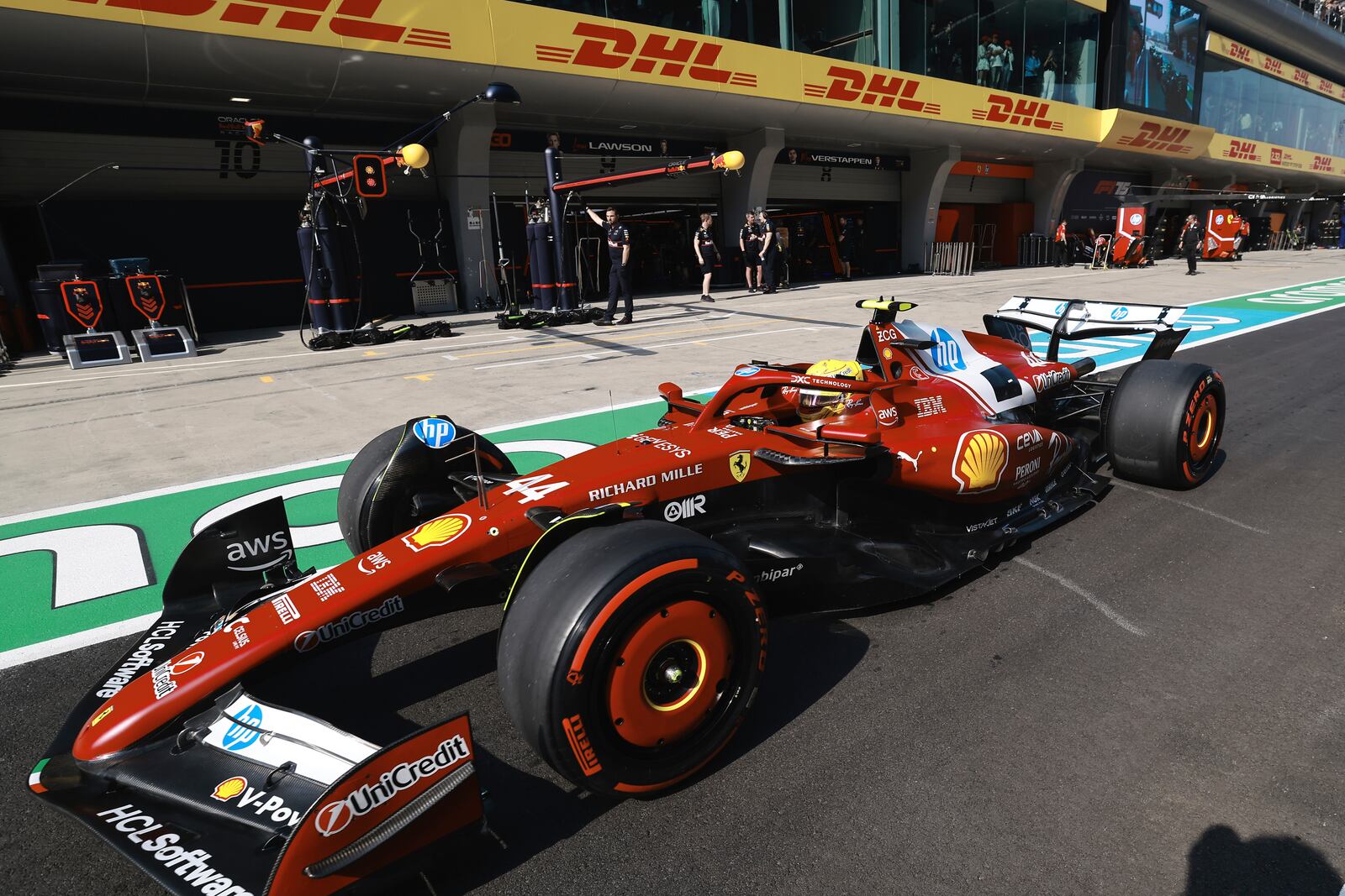 Ferrari driver Lewis Hamilton of Britain steers his car during qualifying session for the Chinese Formula One Grand Prix at the Shanghai International Circuit, Shanghai, Saturday, March 22, 2025. (Wo Hao/Pool Photo via AP)