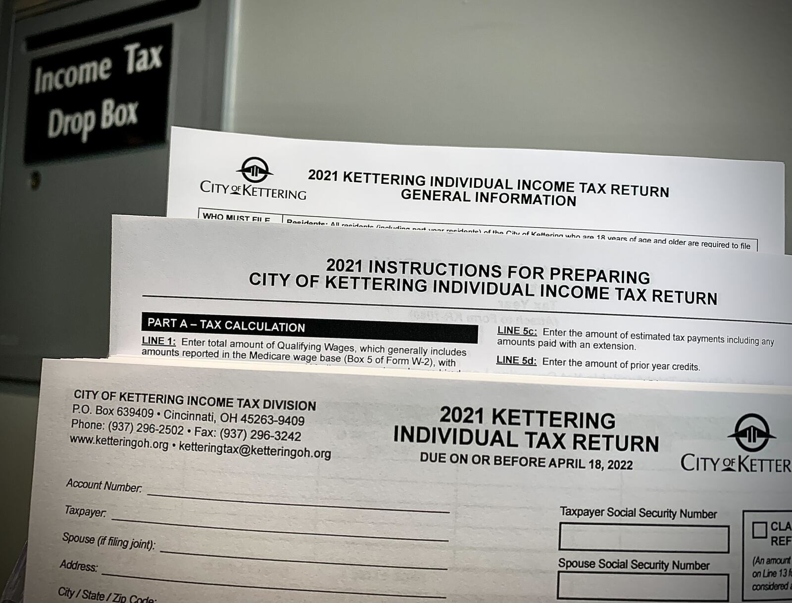 Tax forms at the Kettering Government Center. MARSHALL GORBY\STAFF