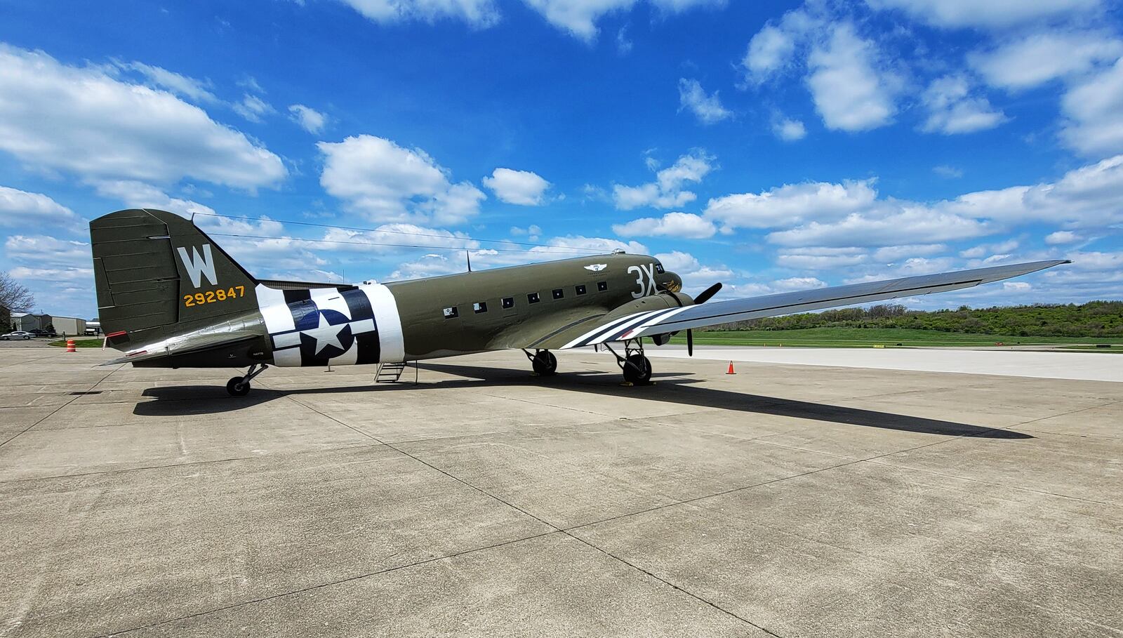 That’s All, Brother, a C-47 piloted by Lt. Col. John Donalson, arrived at Butler County Regional Airport Friday, April 16 for a three-day visit with tours and rides available. The historic WWII C-47 aircraft led over 800 C-47’s over the drop zones of Normandy, France on D-Day on June 6th, 1944. NICK GRAHAM / STAFF