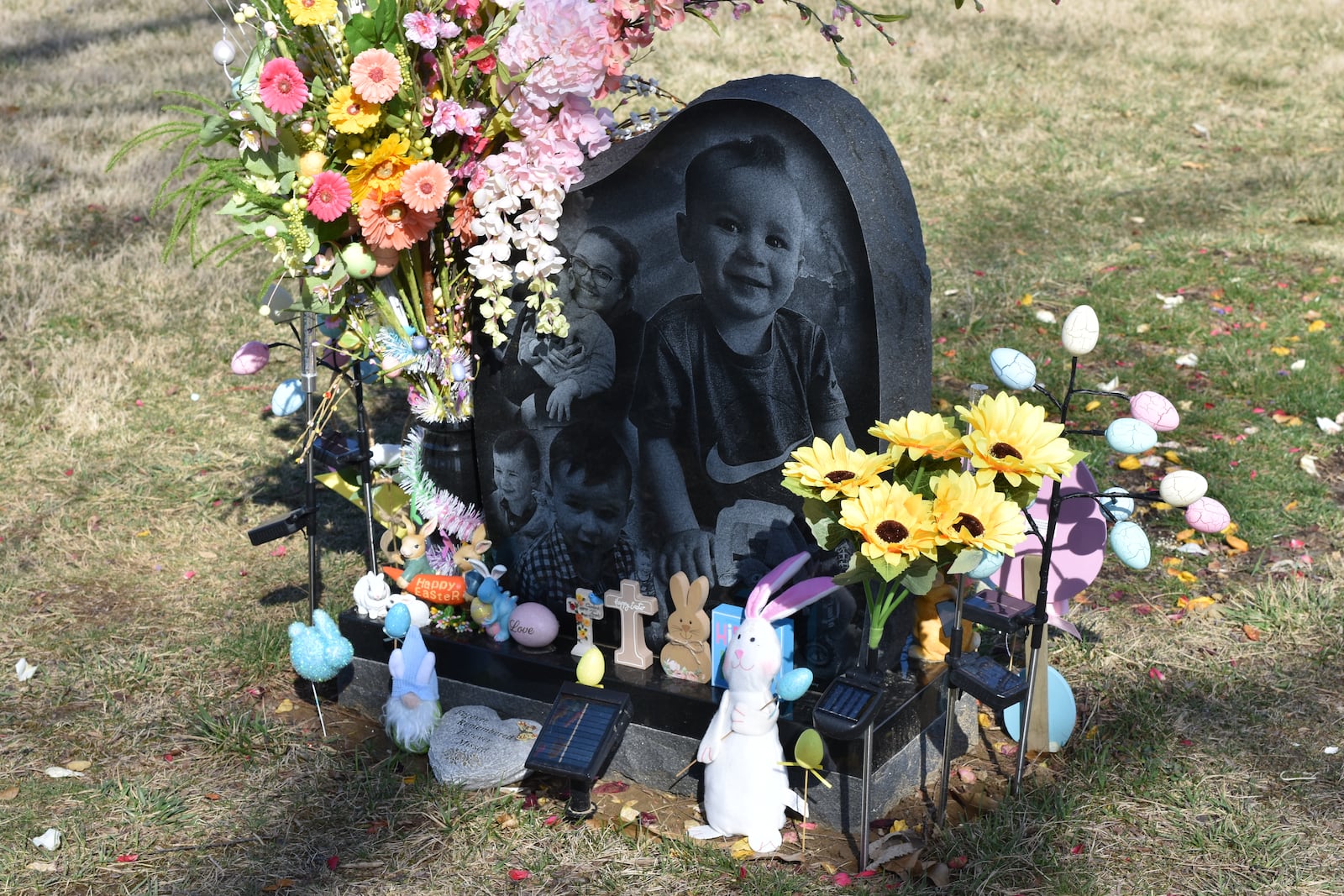 The headstone of Jared Green Jr., a 3-year-old boy who accidentally shot himself with a gun that belonged to Benjamin Bishop, the boyfriend of his mother. Jared is buried at a Rose Hill Burial Park, a cemetery in Hamilton, Ohio. CORNELIUS FROLIK / STAFF