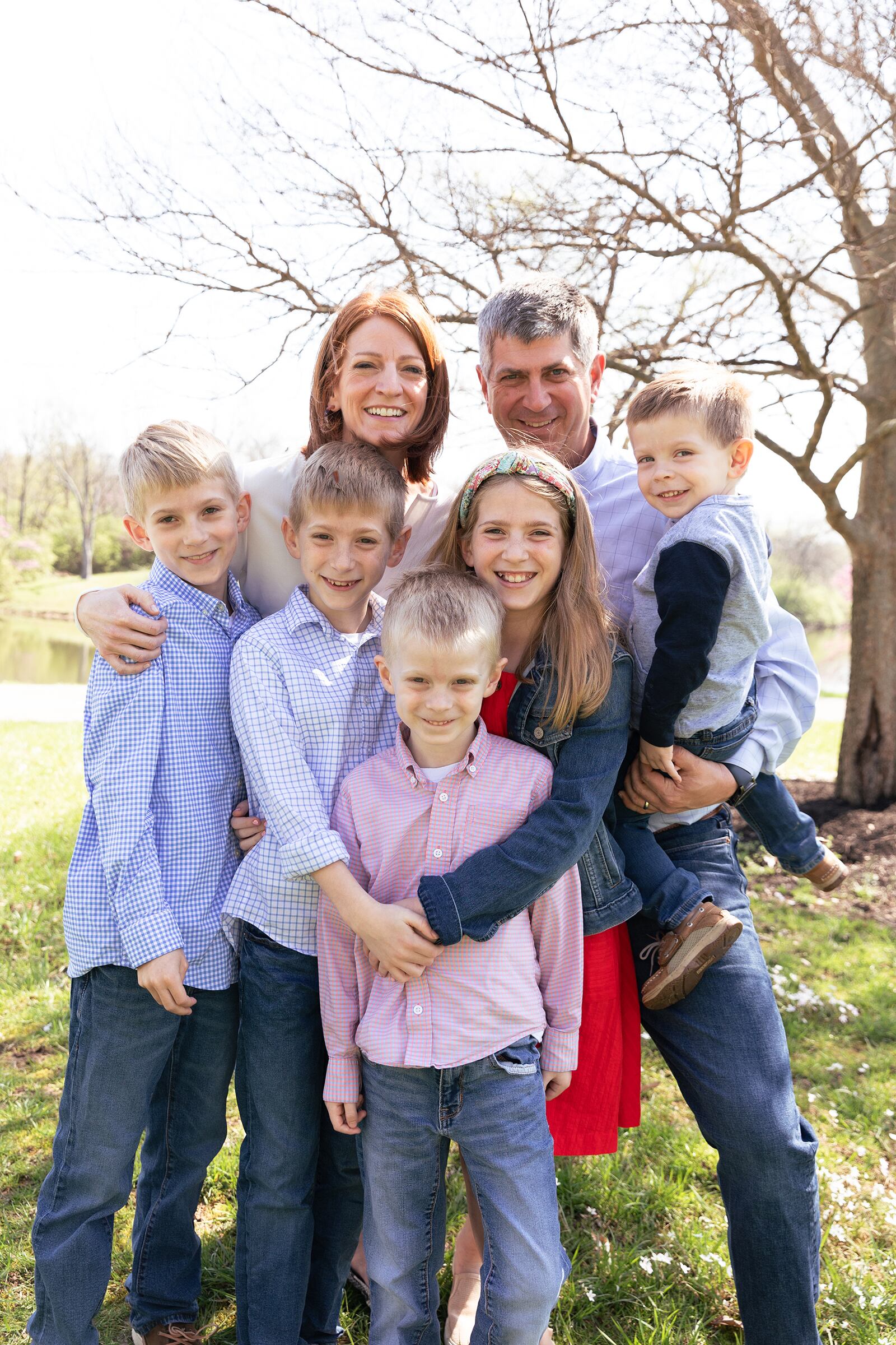 Becca and Ben Huffman with their children, left to right,  Matthew, CJ, Nate, Quinn, and Patrick Huffman. CONTRIBUTED

