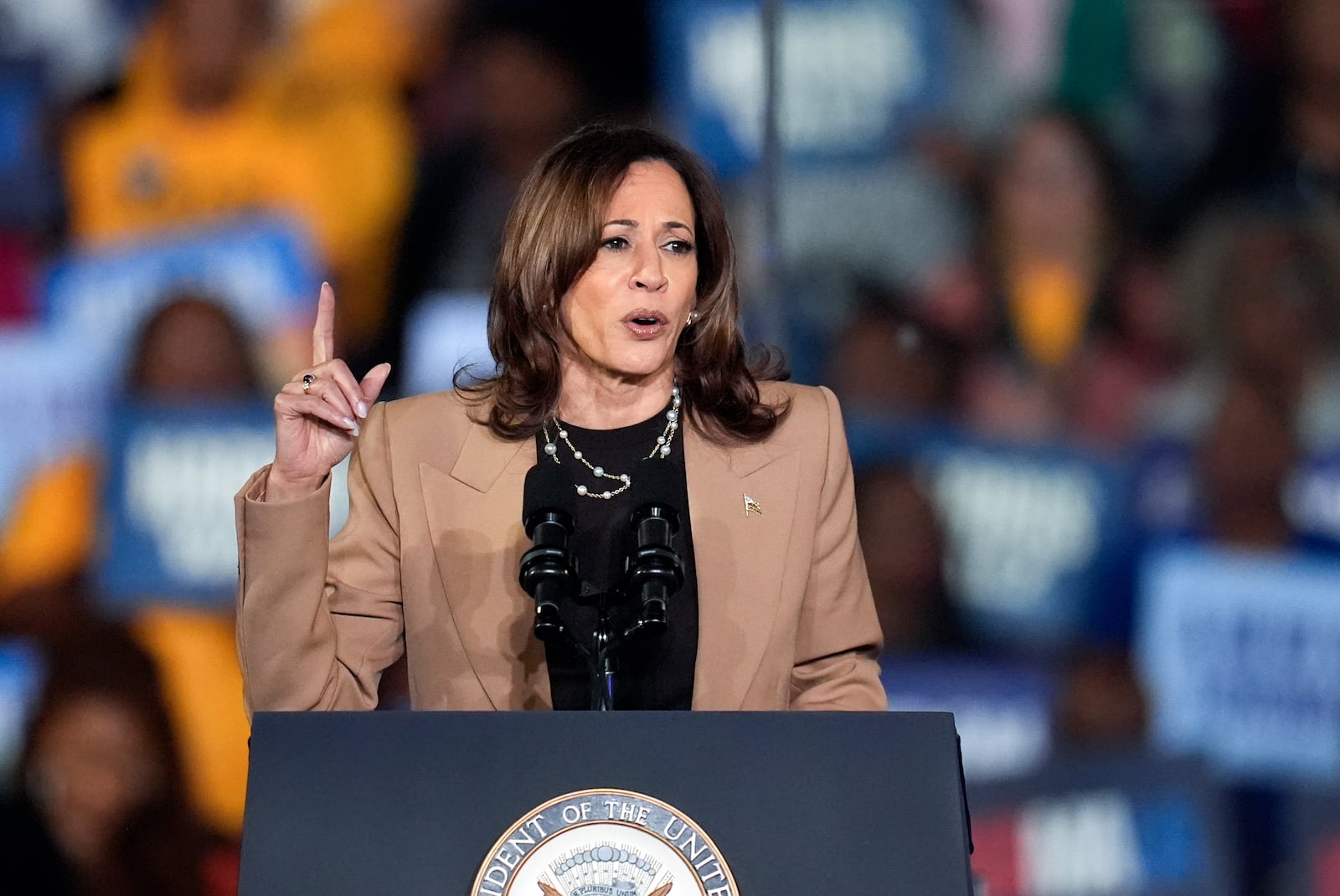 Democratic presidential nominee Vice President Kamala Harris speaks during a campaign rally on Thursday, Oct. 24, 2024, in Clarkston, Ga. (AP Photo/Mike Stewart)