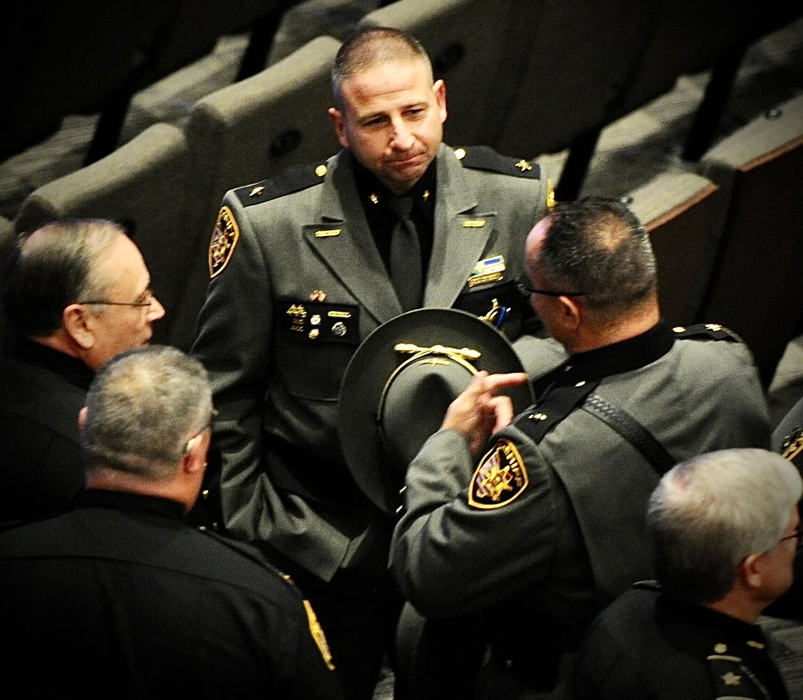 Montgomery County Sheriff Rob Streck was among those at the funeral of Greene County Sheriff Gene Fischer on Wednesday, Nov. 24, 2021. MARSHALL GORBY / STAFF