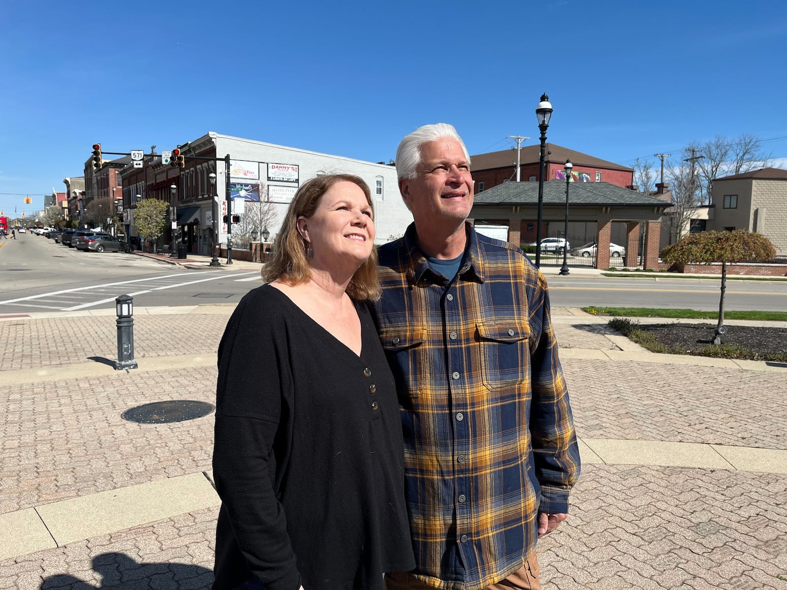 George and and Erin Karol of Chesapeake, Virginia, traveled to the Darke County Fairgrounds in Greenville to watch the total solar eclipse on Monday, April 8, 2024. RICH GILLETTE/STAFF