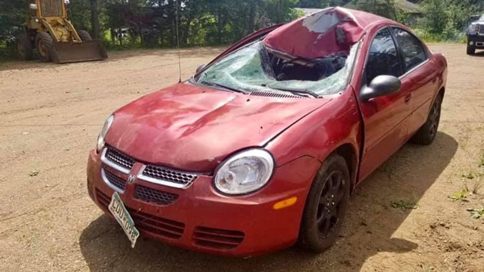 Amaya Nelson's Dodge Neon after she crashed into a moose July 8 in northern Minnesota.