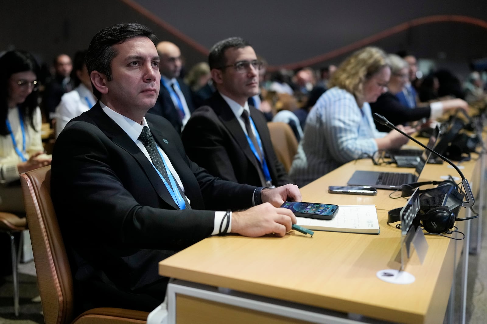 Yalchin Rafiyev, Azerbaijan's COP29 lead negotiator, attends a plenary session at the COP29 U.N. Climate Summit, Monday, Nov. 18, 2024, in Baku, Azerbaijan. (AP Photo/Rafiq Maqbool)