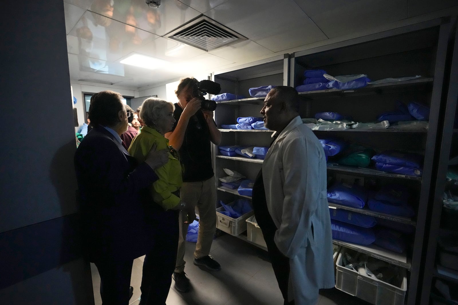 Foreign and local journalists take a tour inside Sahel General Hospital, in Dahiyeh, Beirut, Lebanon, Tuesday, Oct. 22, 2024. (AP Photo/Hassan Ammar)