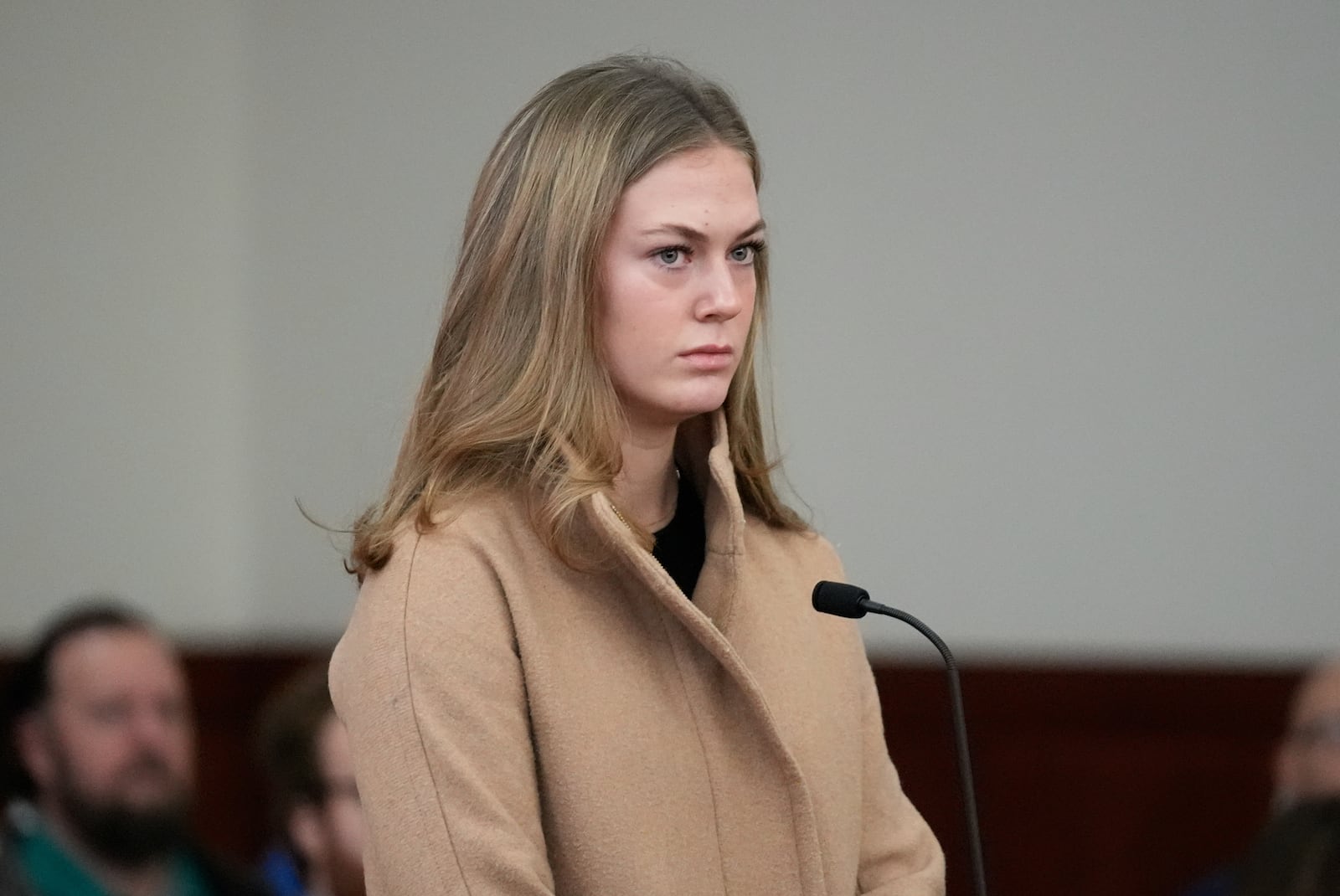 Isabella Trudeau appears at district court after she and four other Massachusetts college students made their first appearance on conspiracy and kidnapping charges in Worcester, Mass, Thursday, Jan. 16, 2025. (AP Photo/Robert F. Bukaty)