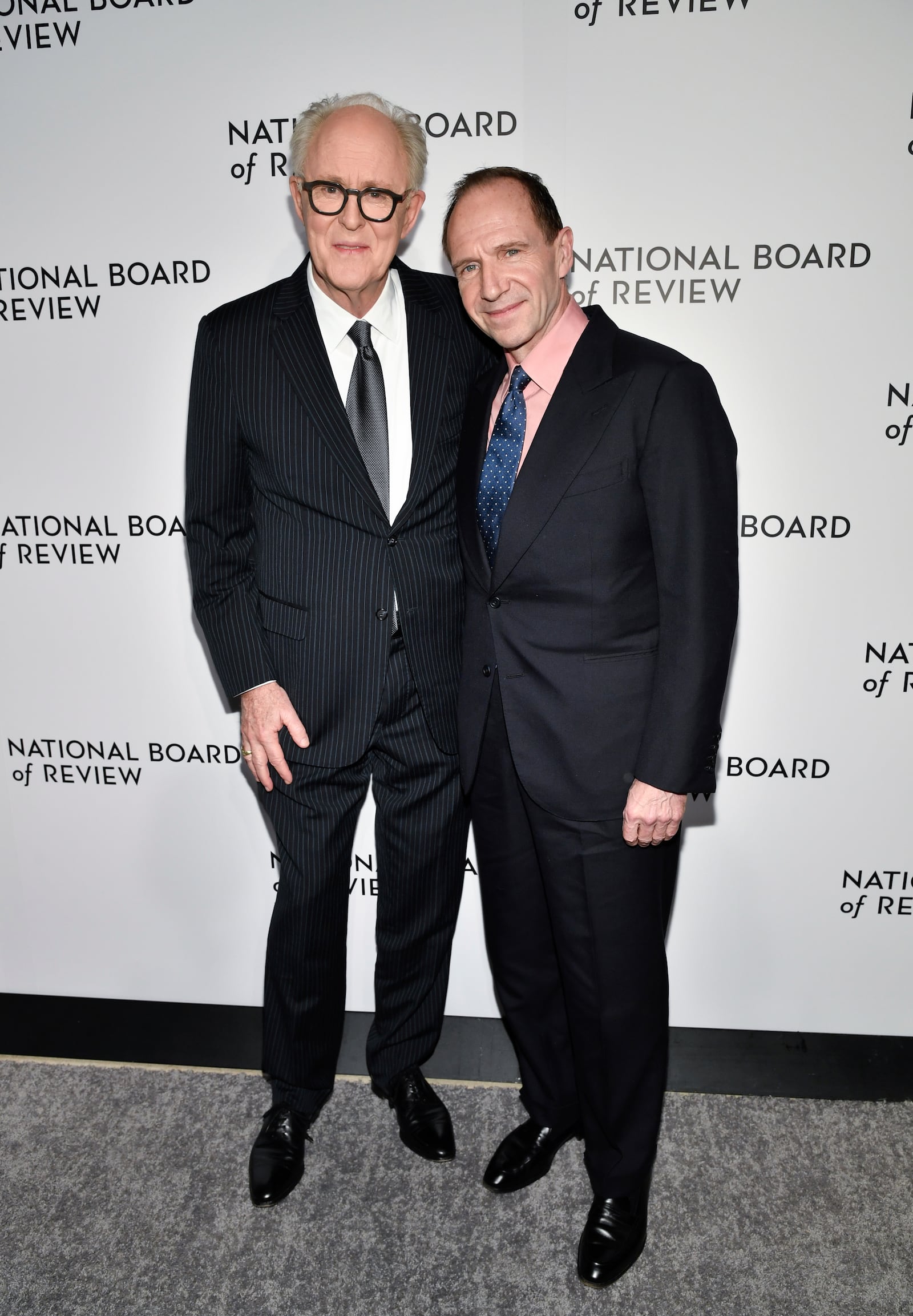 John Lithgow, left, and Ralph Fiennes attend the National Board of Review Awards gala at Cipriani 42nd Street on Tuesday, Jan. 7, 2025, in New York. (Photo by Evan Agostini/Invision/AP)