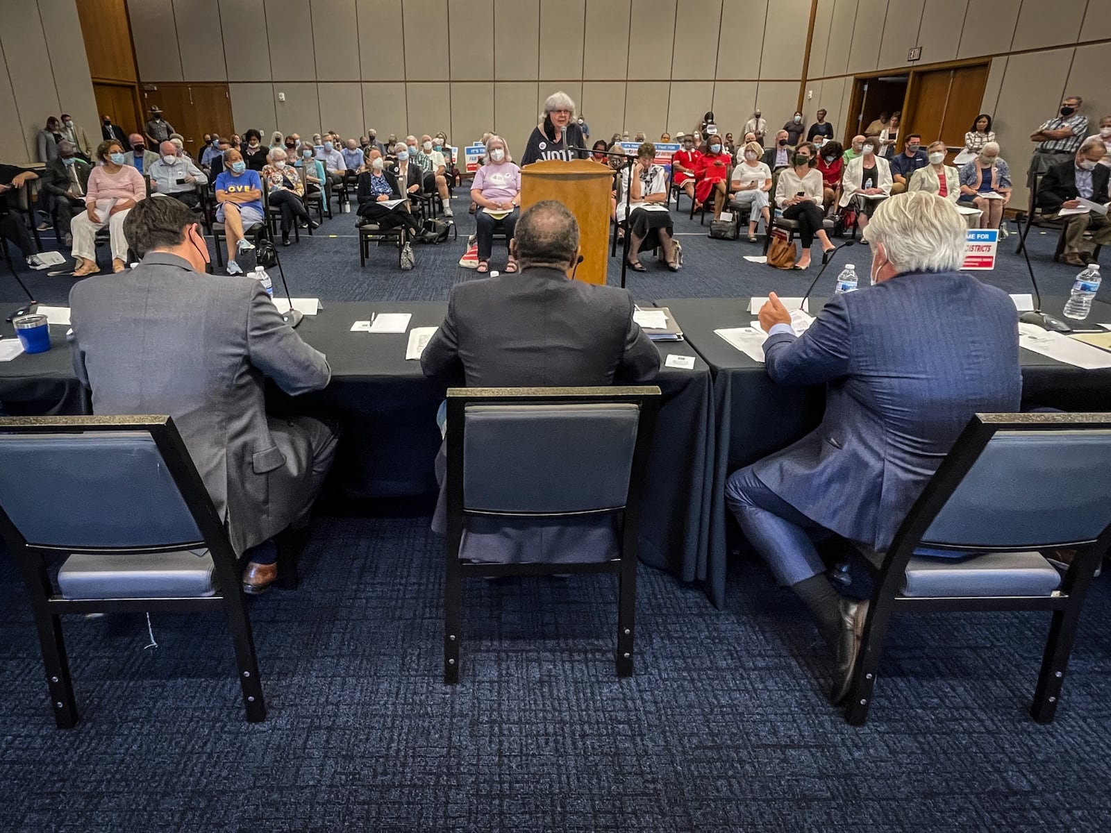 Ohio State Legislators held at redistricting conference at Sinclair College Tuesday August 24, 2021. The redistricting commission is holding crowd-and - panel meetings all across the state. Jim Noelker/Staff