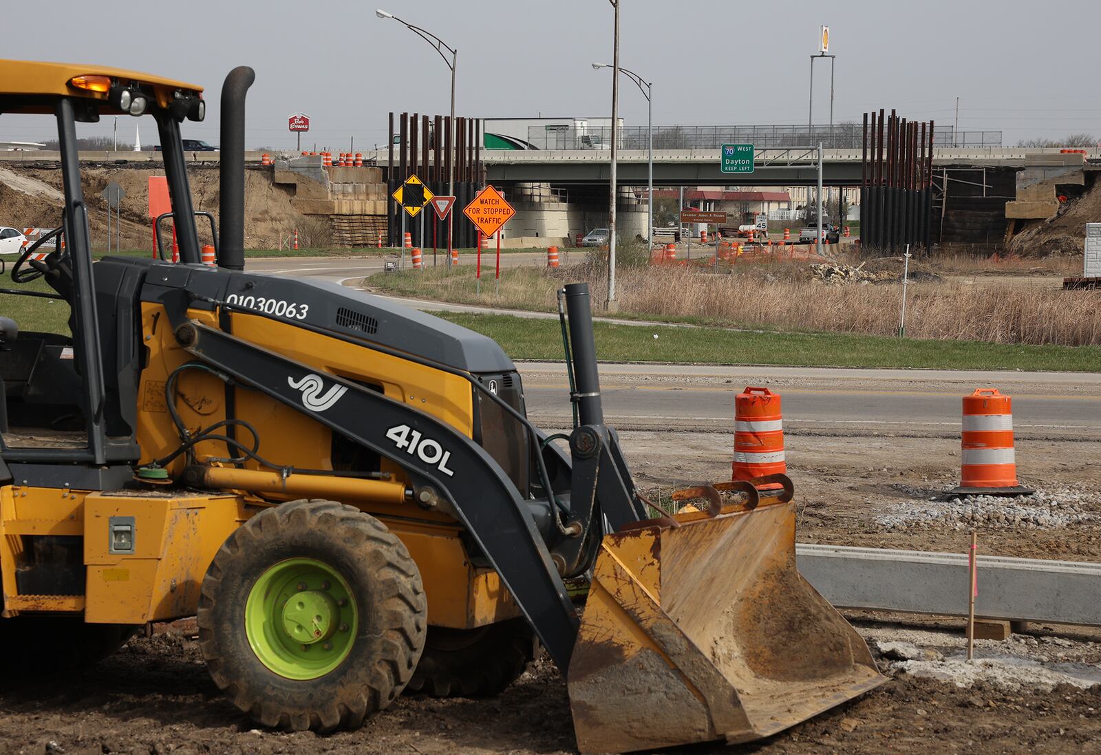 Construction continues on the Interstate 70 overpass over South Limestone Street. The overpass is part of ODOT's I-70 lane addition project. BILL LACKEY/STAFF