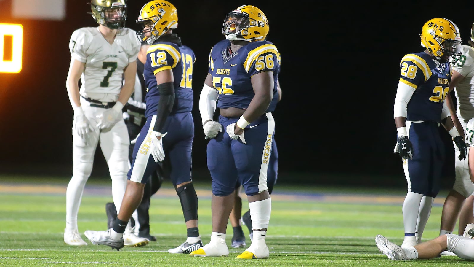 Springfield High School senior Tywan January celebrates during their game against Dublin Jerome on Friday, Nov. 5 in Springfield. Michael Cooper/CONTRIBUTED