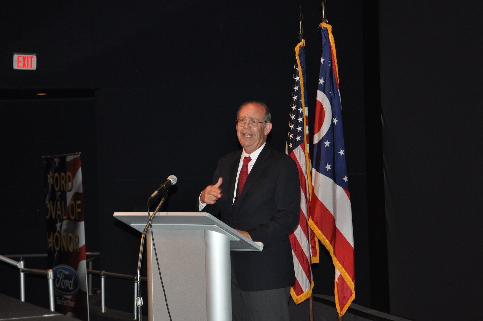 David Eisenhower, the grandson of former president and World War II general Dwight D. Eisenhower, spoke to a full theater at the Air Force Museum on Thursday. Eisenhower spoke to D-Day veterans who served under his grandfather.