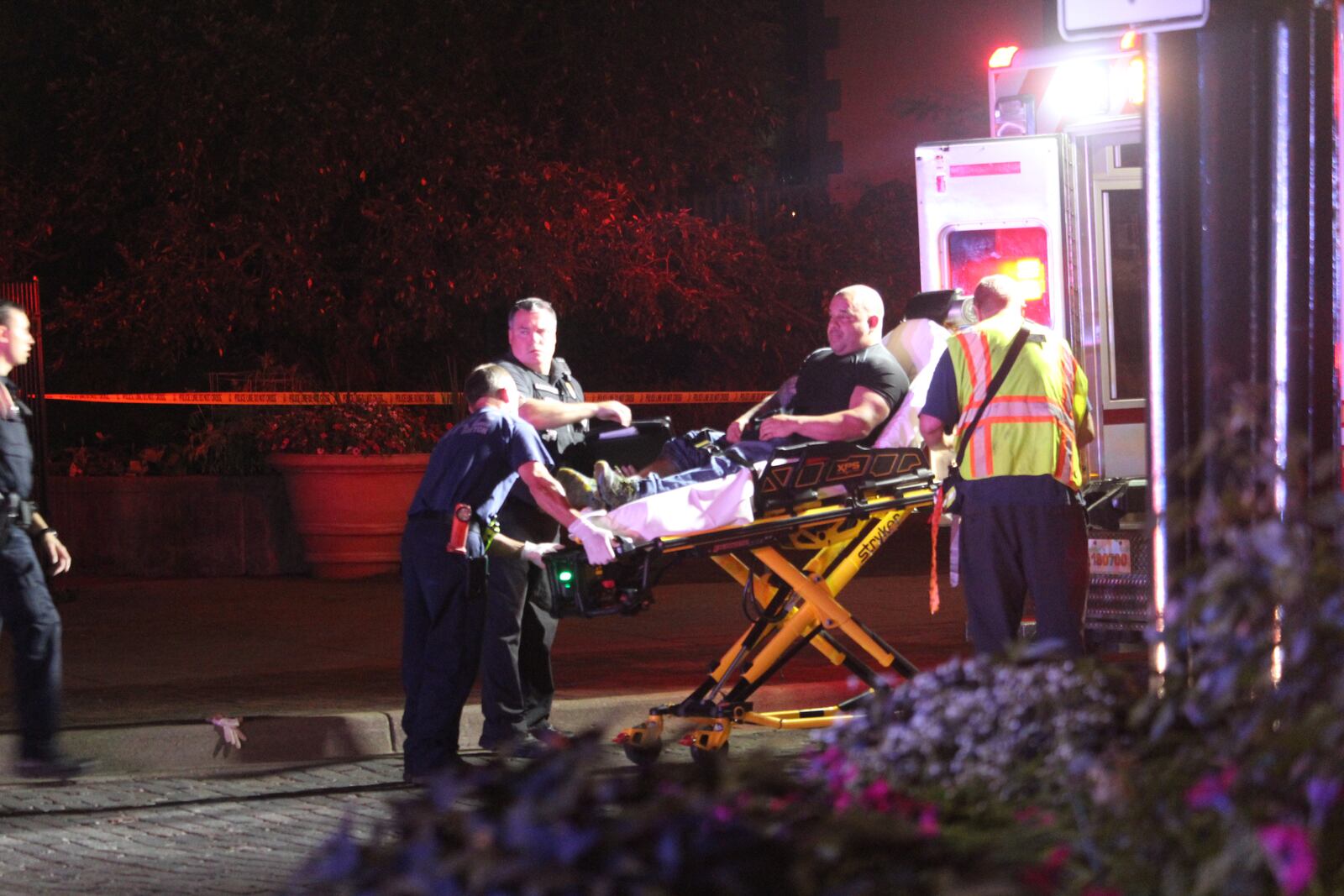 Ned Peppers bouncer Jeremy Ganger, a professional wrestler, was named an honorary honorary WWE NXT champion in Orlando on Nov. 6. Ganger is credit with saving patrons and those on the street  the Oregon District the night of the mass shooting there. Ganger is pictured at the scene of the mass shooting on Aug. 4, 2019.