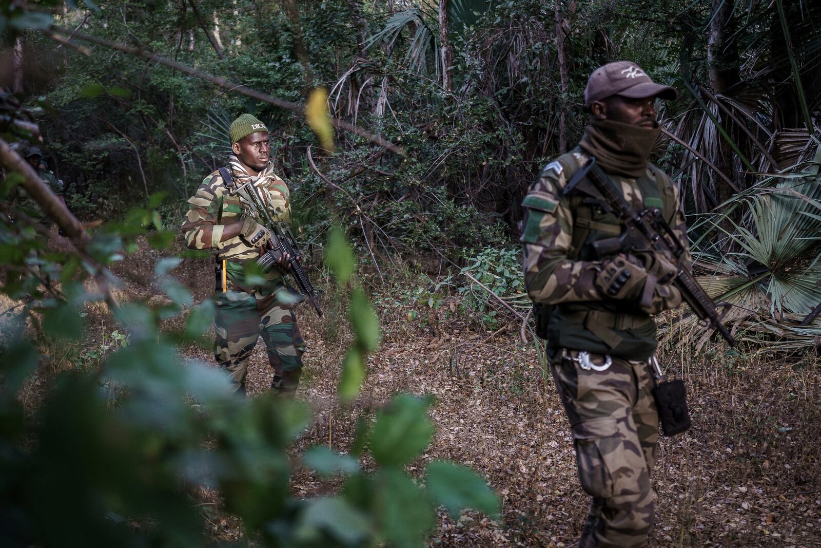 Members of the Lion Intervention Brigade conduct a patrol at Niokolo Koba National Park, Senegal on Tuesday, Jan. 14, 2025. (AP Photo/Annika Hammerschlag)