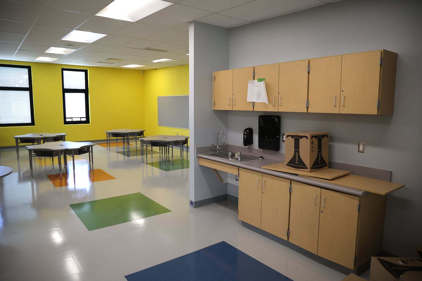 There is a sink in each classroom at the new Greenon School. BILL LACKEY/STAFF