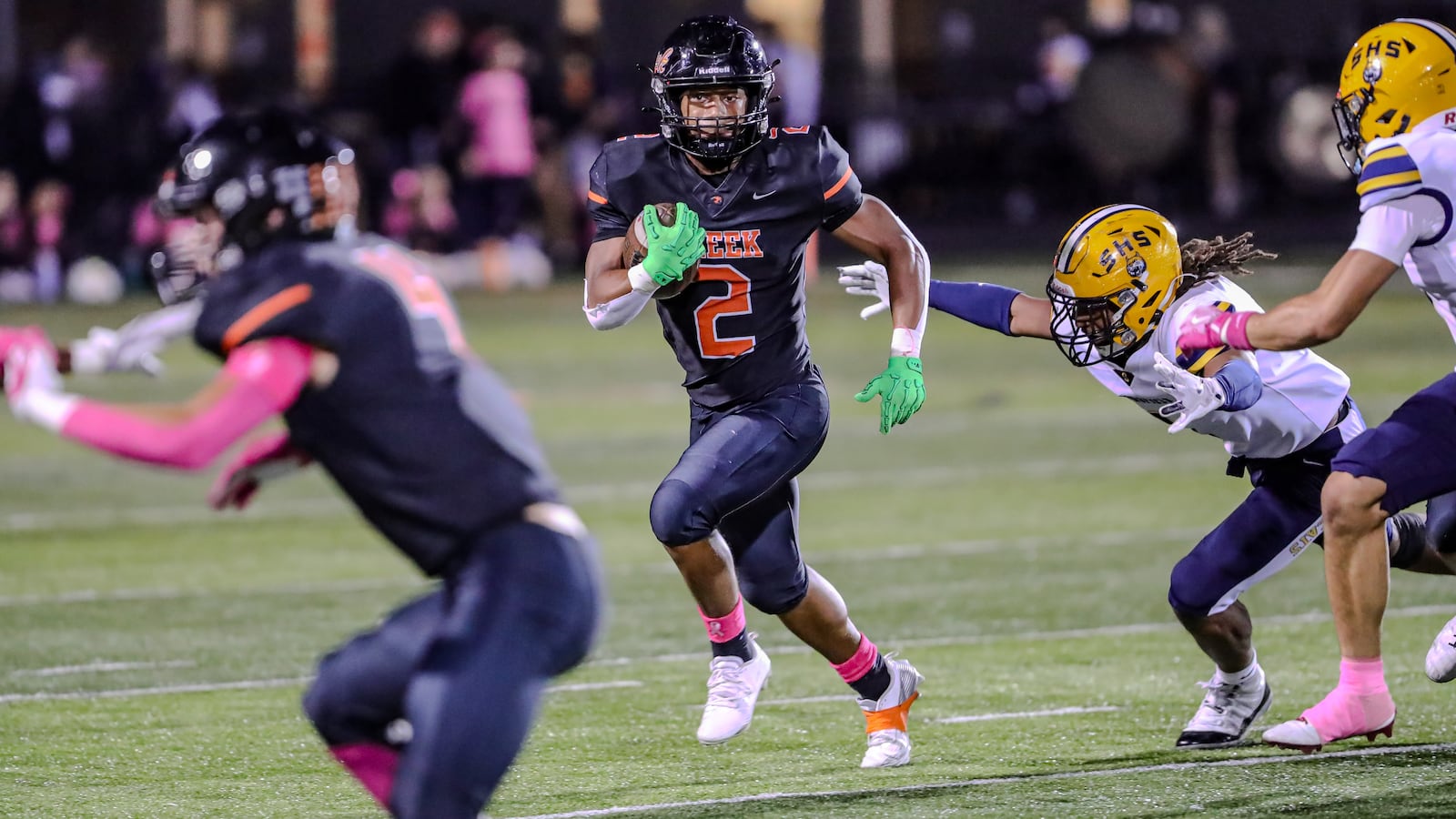 Beavercreek High School sophomore Dana Johnson-Dennis runs the ball during their game against Springfield on Friday night at Miami Valley Hospital Stadium in Beavercreek. Springfield won 60-8. Christian Cooper/CONTRIBUTED