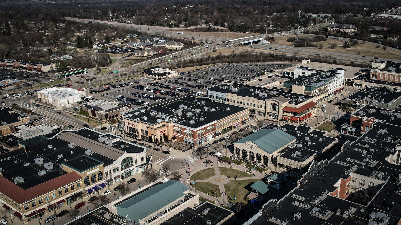 This is an aerial of The Greene looking northeast with Indian RIpple Road and Interstate 675 in the background in Beavercreek. JIM NOELKER/STAFF