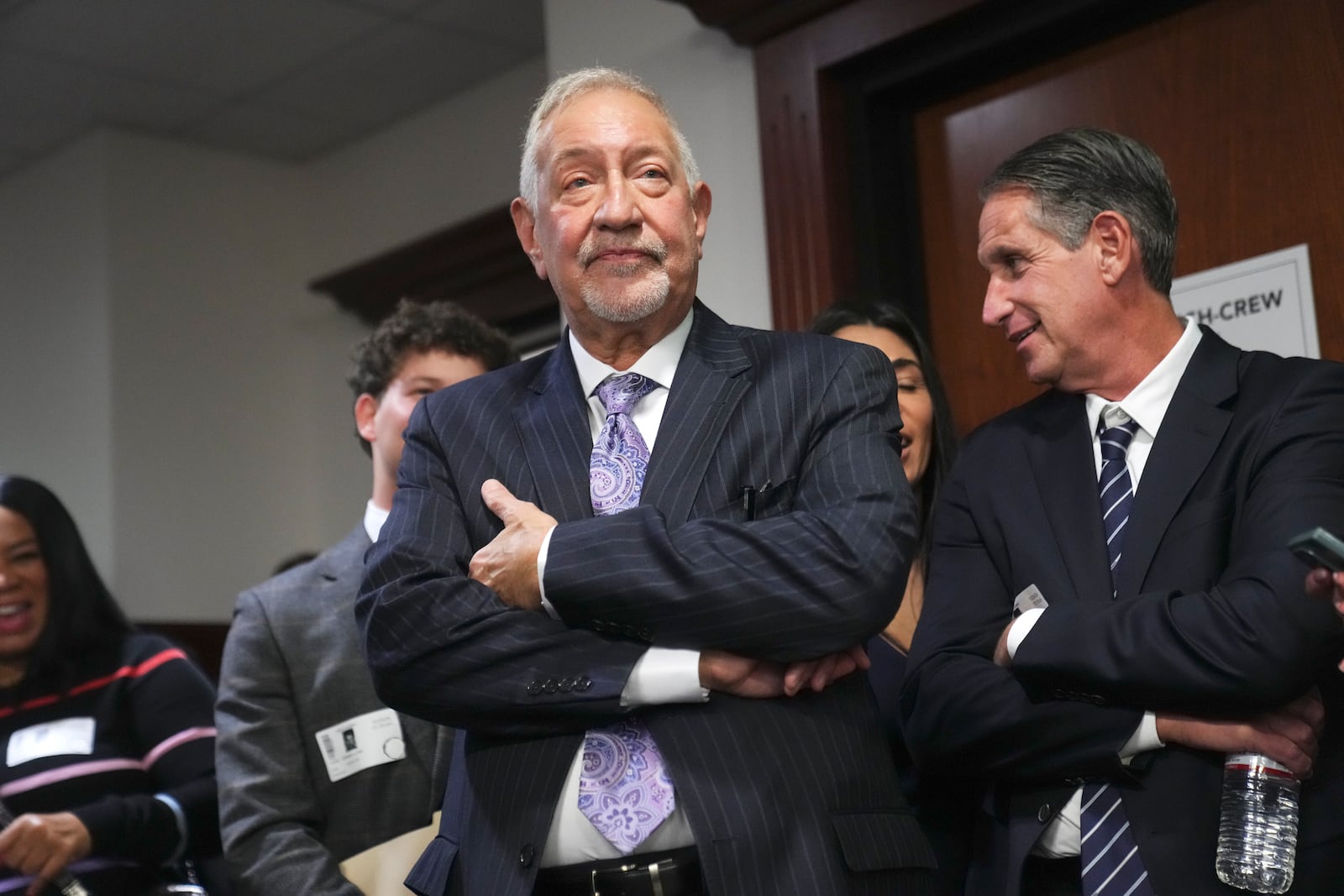 Mark Geragos, Erik and Lyle Menendezs' defense attorney waits at a news conference held by Los Angeles County District Attorney George Gascon at the Hall of Justice on Thursday, Oct. 24, 2024, in Los Angeles. (AP Photo/Eric Thayer)