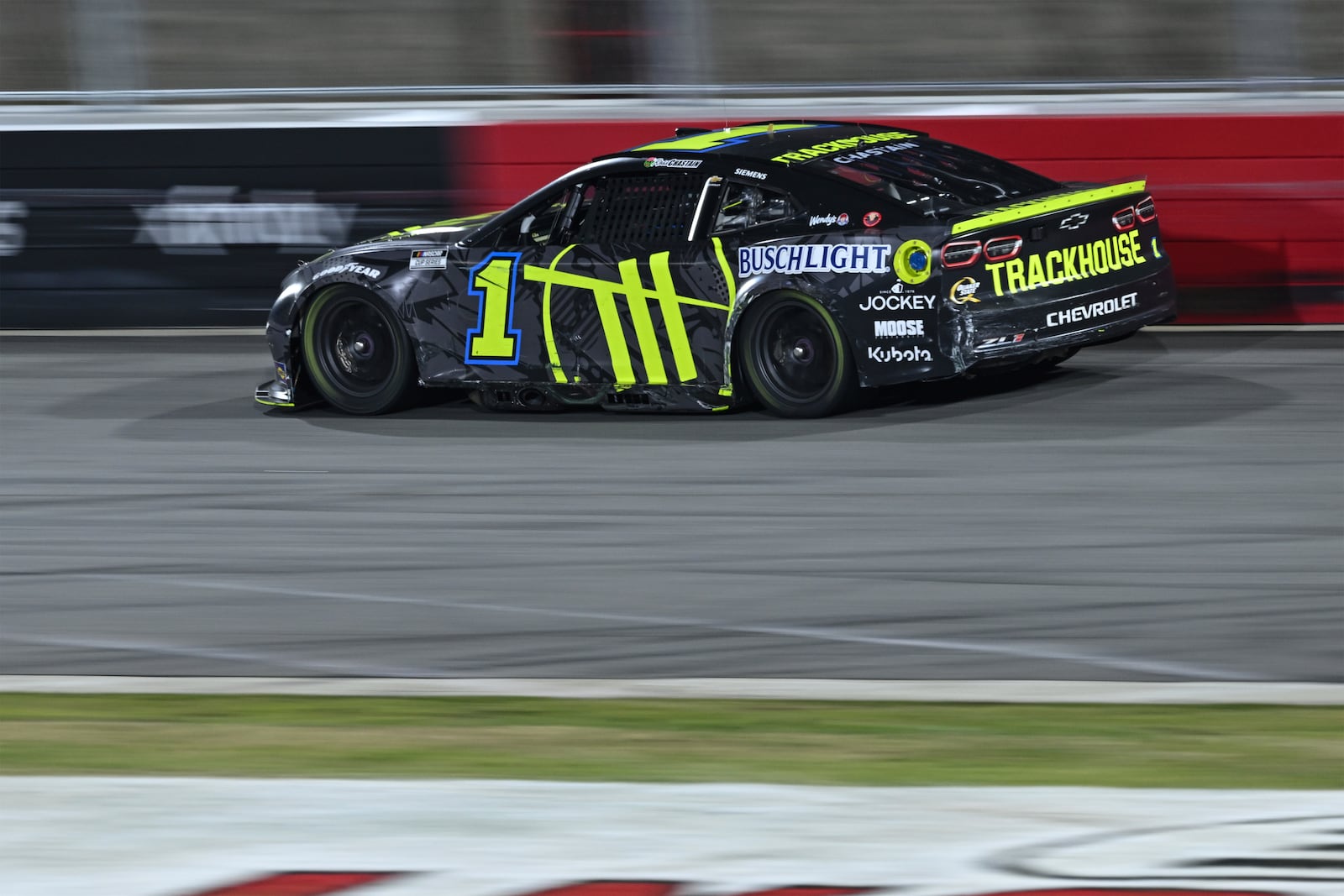 Ross Chastain steers down the back stretch during a NASCAR Cup Series auto race at Bowman Gray Stadium, Sunday, Feb. 2, 2025, in Winston-Salem, N.C. (AP Photo/Matt Kelley)