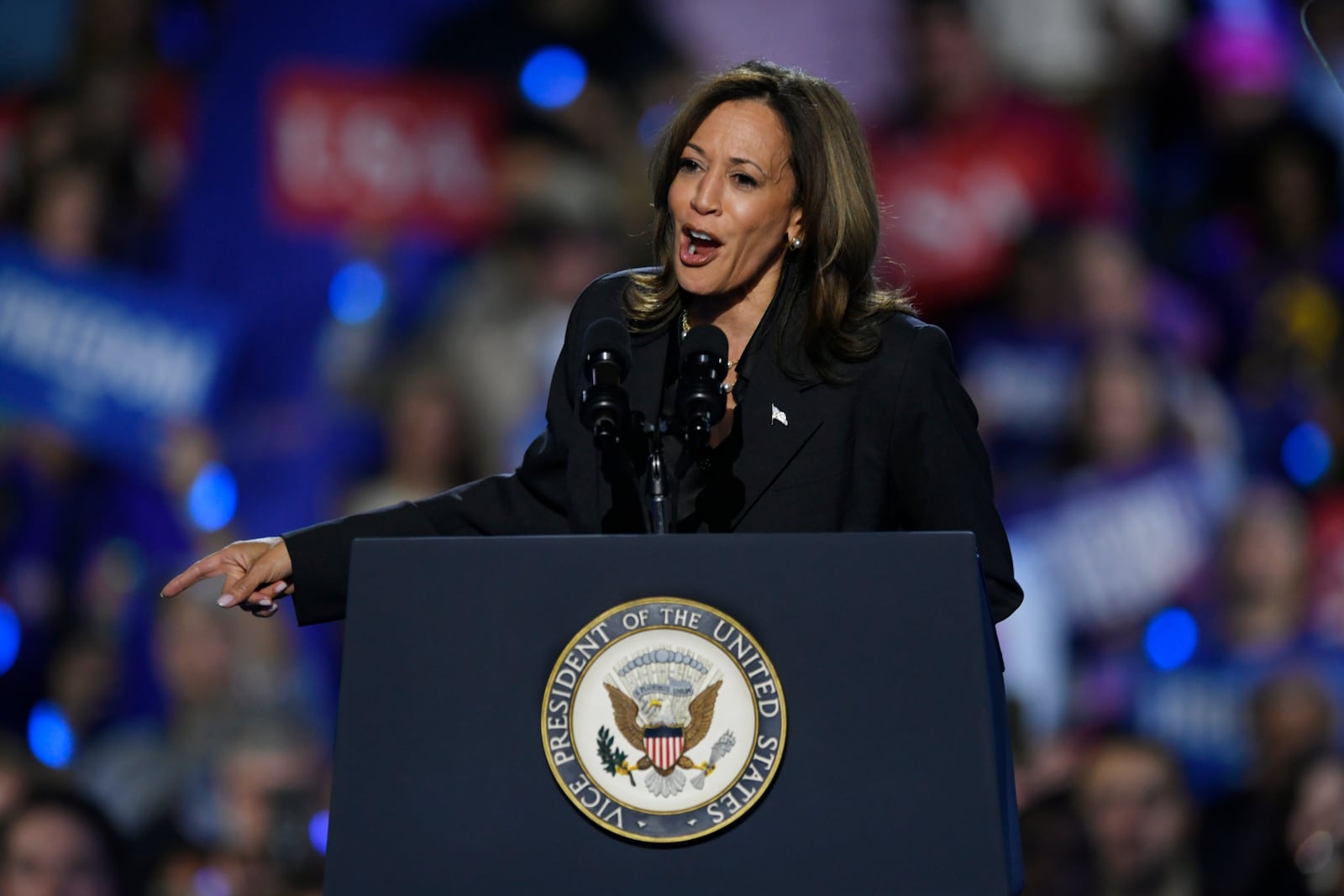 Democratic presidential nominee Vice President Kamala Harris speaks during a campaign rally in Milwaukee, Wis., Friday, Nov. 1, 2024. (AP Photo/Paul Beaty)