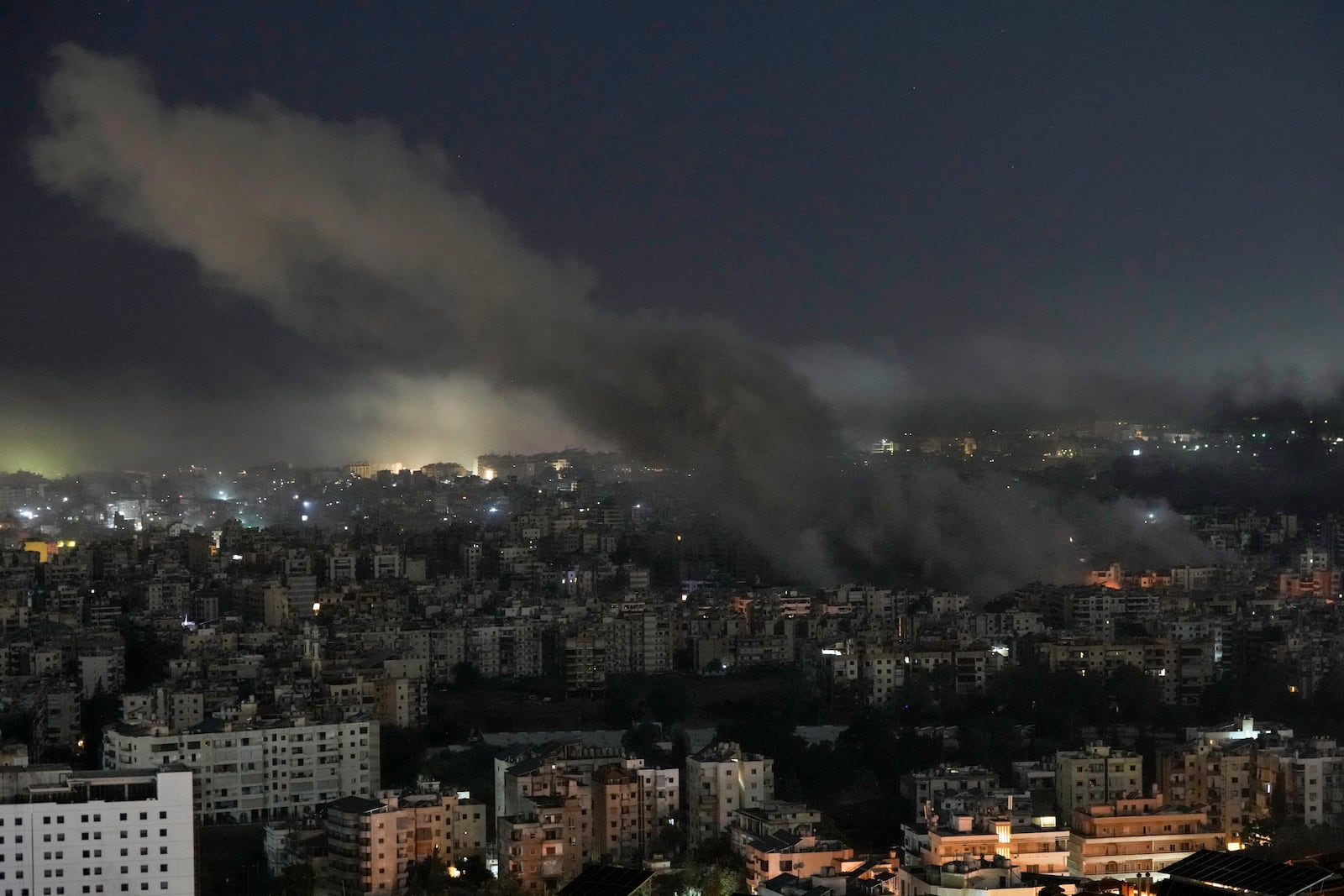 Smoke rises from an Israeli airstrike on Dahiyeh in the southern suburb of Beirut, Monday, Oct. 21, 2024. (AP Photo/Bilal Hussein)