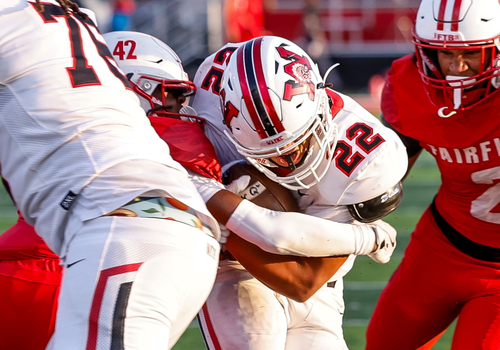 Wayne's Isaiah Thompson runs the ball during their game against Fairfield. Wayne defeated Fairfield 31-13 on opening night of high school football Friday, Aug. 23, 2024 at Fairfield Alumni Stadium. NICK GRAHAM/STAFF