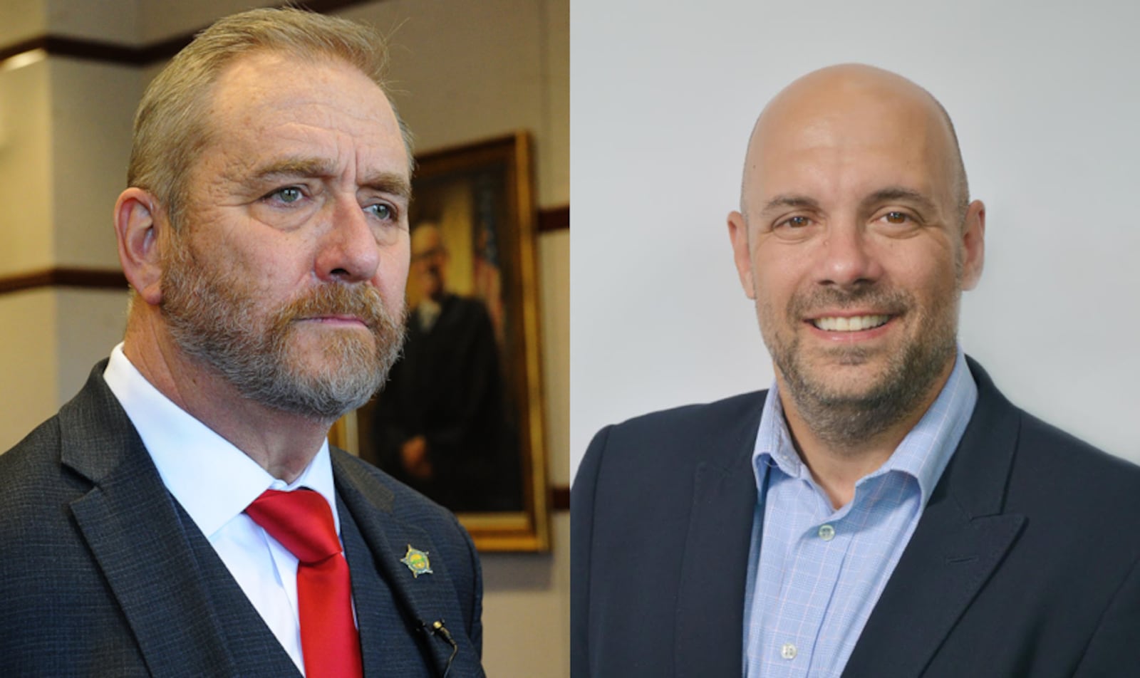 The candidates for Ohio Attorney General in the November 2022 election are Dave Yost (left) and Jeff Crossman (right).