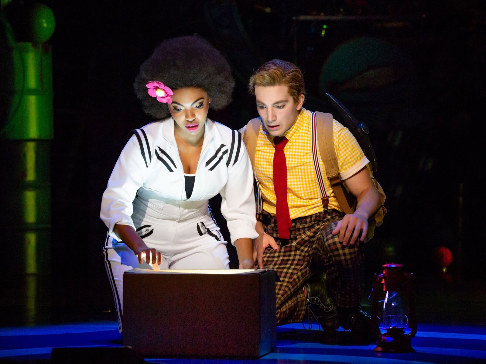 Daria Pilar Redus, pictured left, is from Cleveland and is a graduate of Otterbein University. She plays the leading role of Sandy Cheeks in the touring company of The SpongeBob Musical. Here she is pictured with SpongeBob SquarePants played by Lorenzo Pugliese. Photo by Jeremy Daniel.